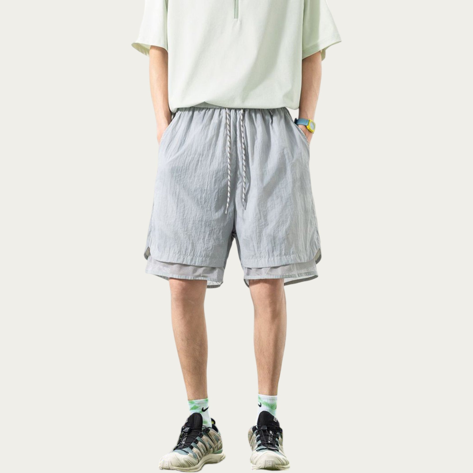 Anna-Kaci Men's Lightweight Athletic Shorts with Elastic Drawstring Waist Mesh Lining Detail and Relaxed Fit