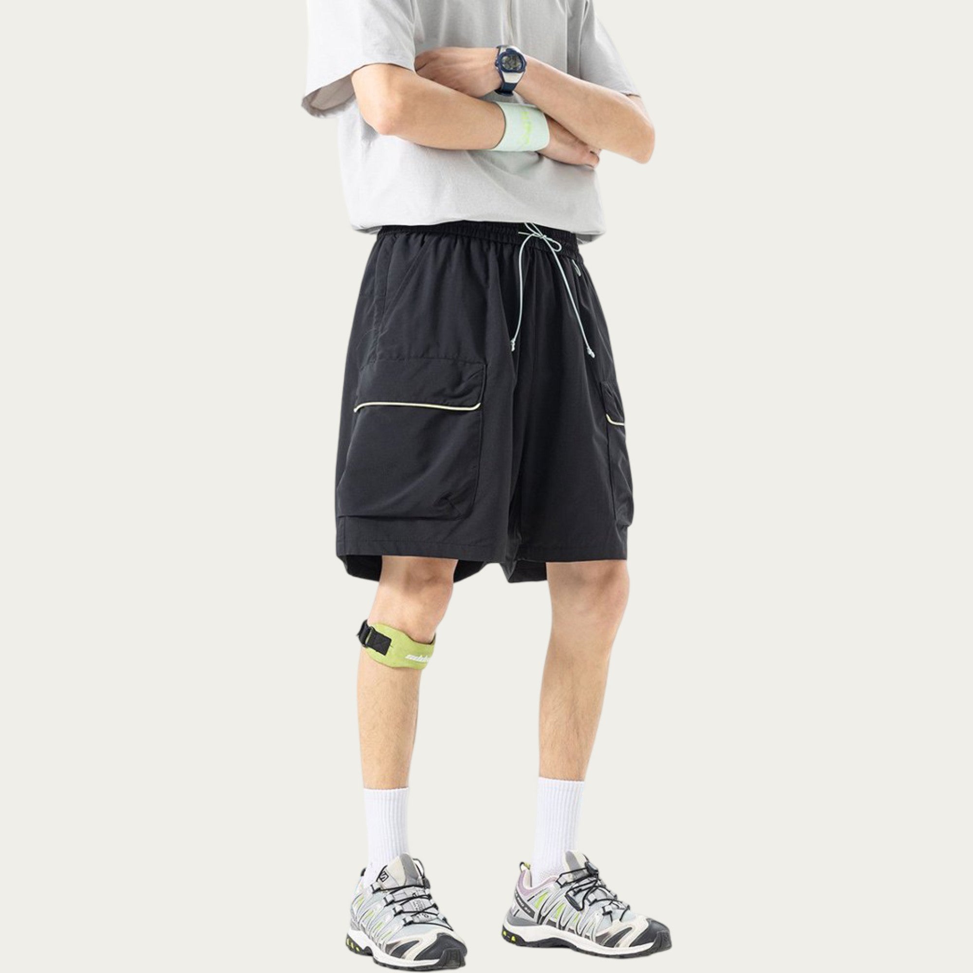 Anna-Kaci Men's Lightweight Cargo Athletic Shorts with Elastic Drawstring Waist Flap Pocket Design