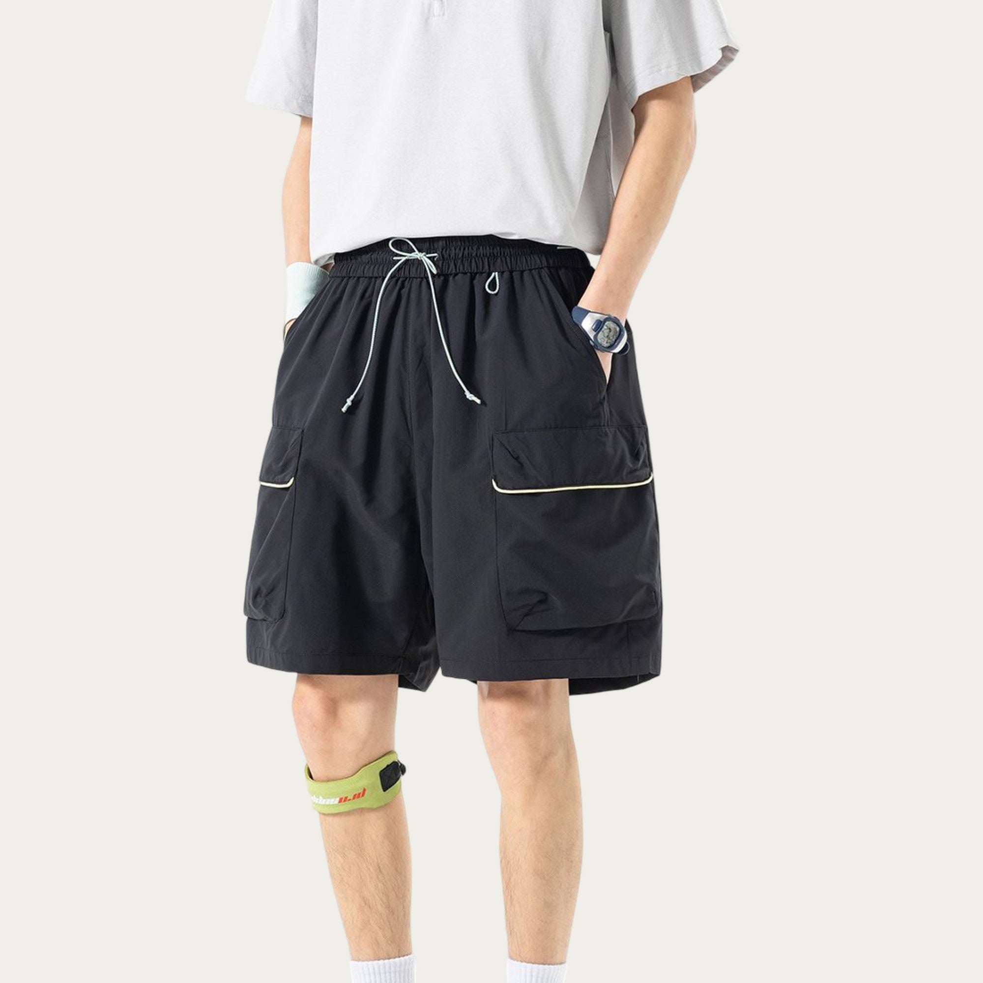 Anna-Kaci Men's Lightweight Cargo Athletic Shorts with Elastic Drawstring Waist Flap Pocket Design
