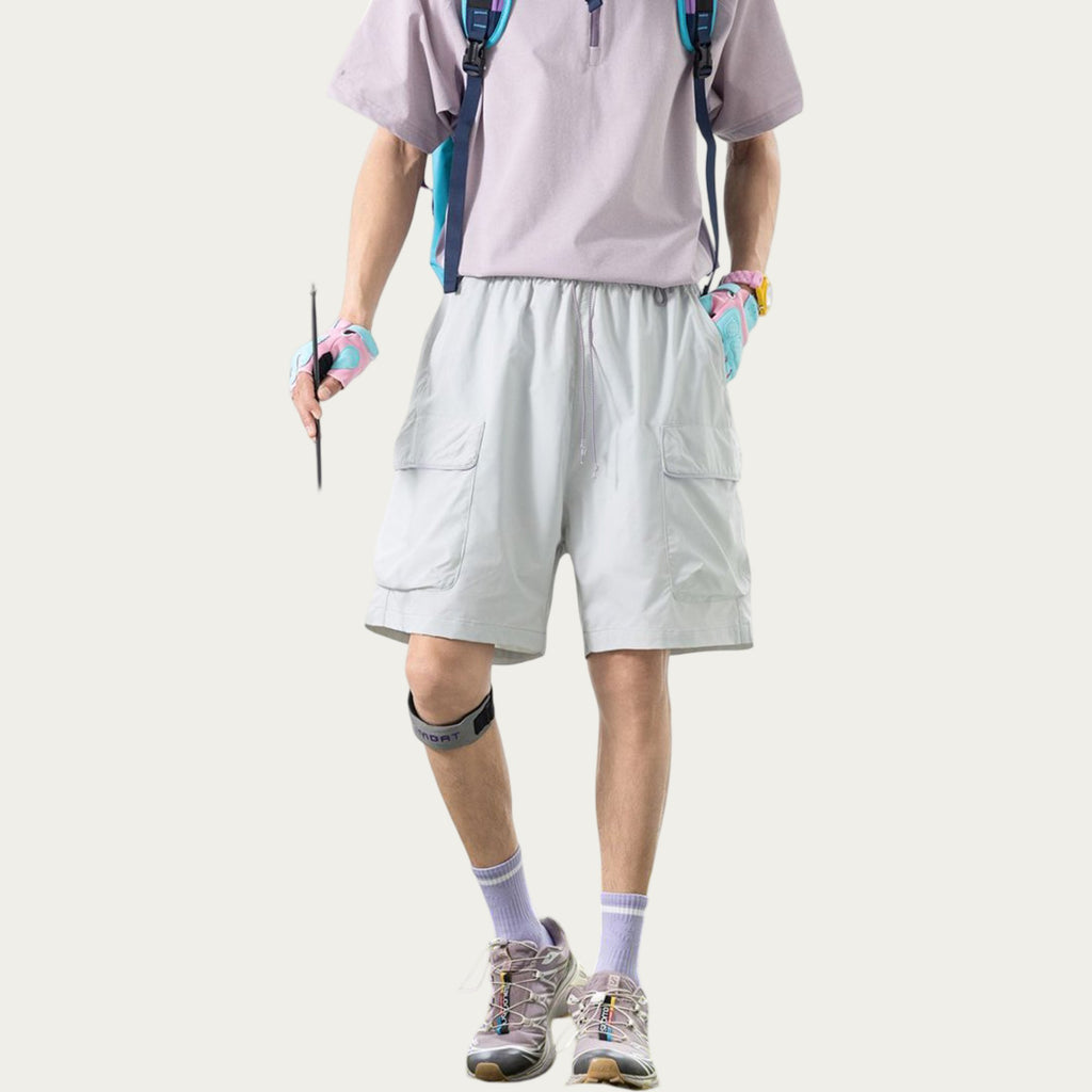Anna-Kaci Men's Lightweight Cargo Athletic Shorts with Elastic Drawstring Waist Flap Pocket Design