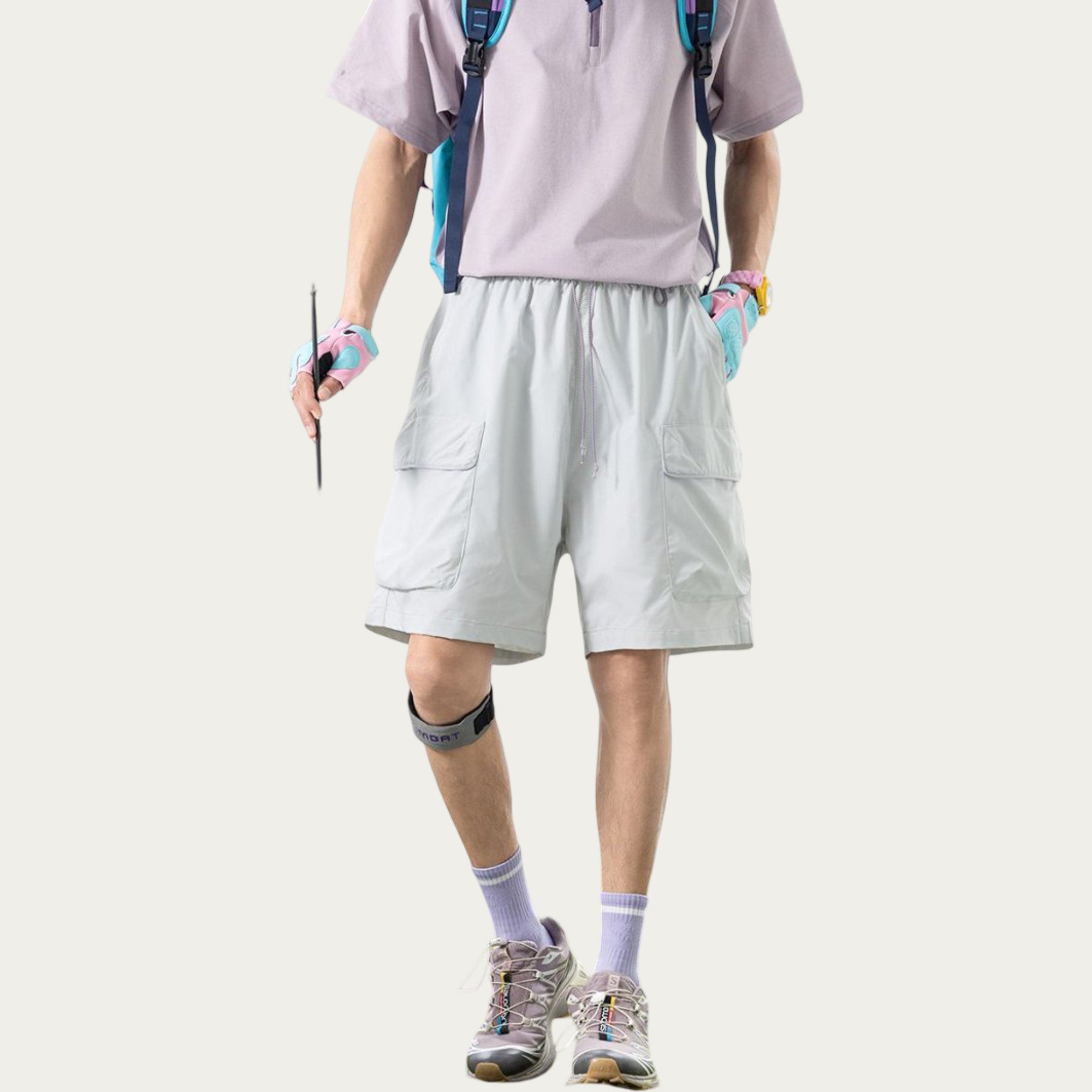 Anna-Kaci Men's Lightweight Cargo Athletic Shorts with Elastic Drawstring Waist Flap Pocket Design