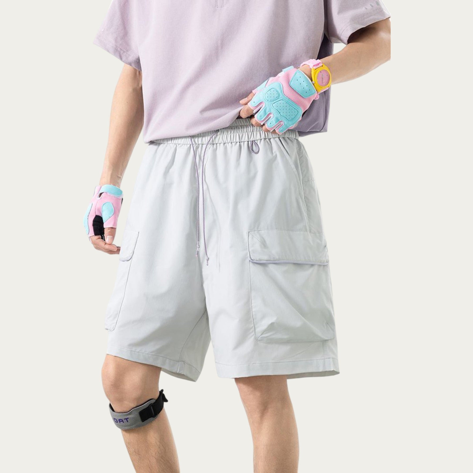 Anna-Kaci Men's Lightweight Cargo Athletic Shorts with Elastic Drawstring Waist Flap Pocket Design