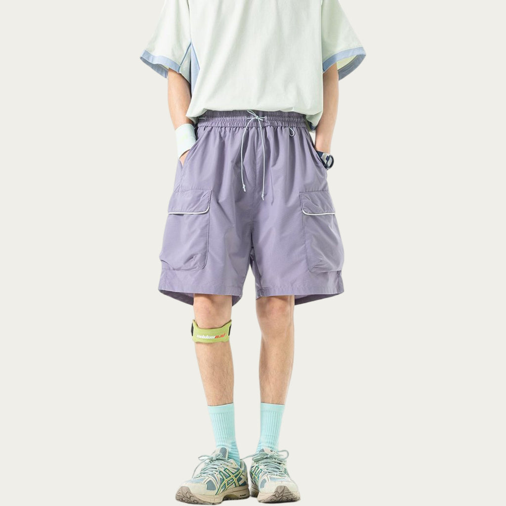 Anna-Kaci Men's Lightweight Cargo Athletic Shorts with Elastic Drawstring Waist Flap Pocket Design