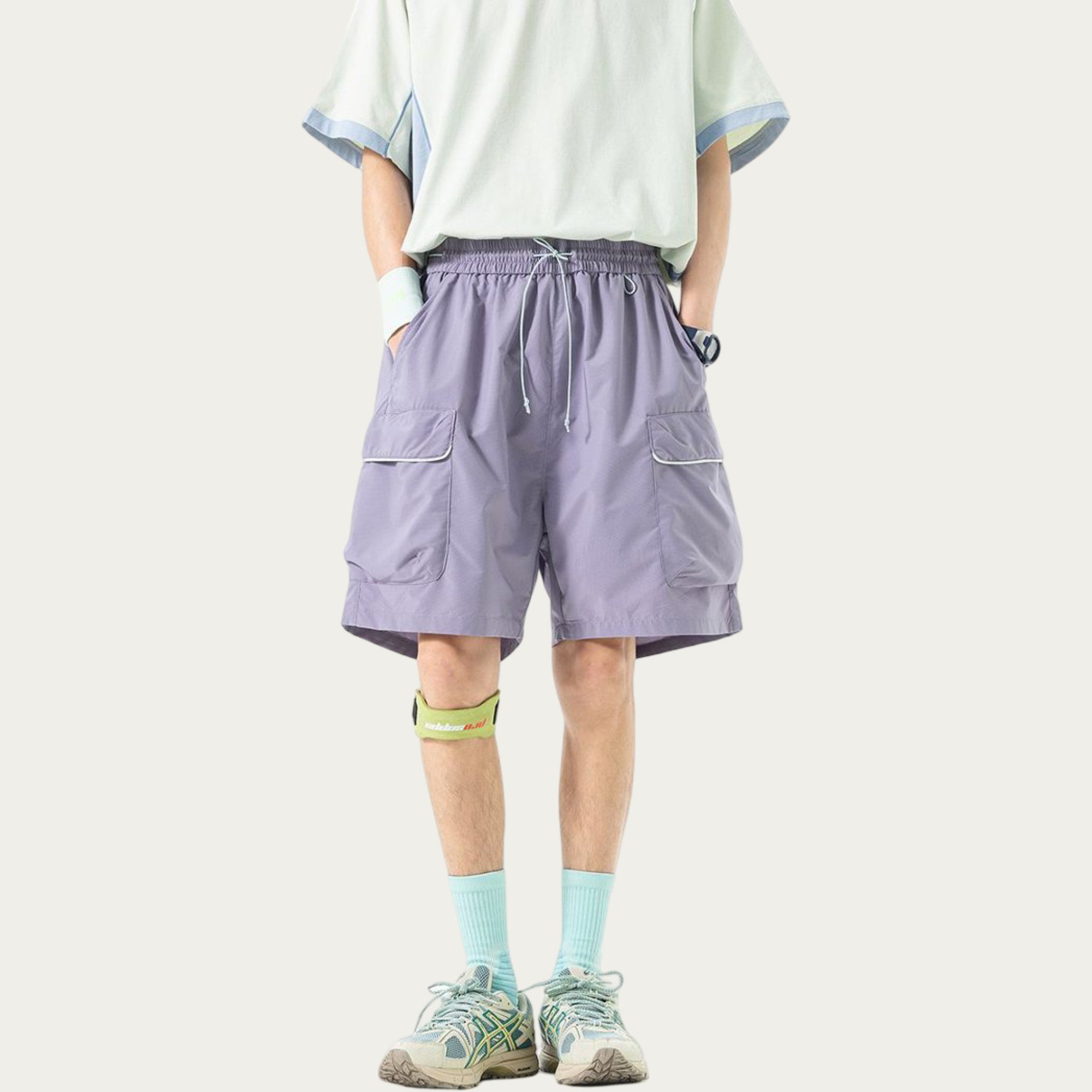 Anna-Kaci Men's Lightweight Cargo Athletic Shorts with Elastic Drawstring Waist Flap Pocket Design