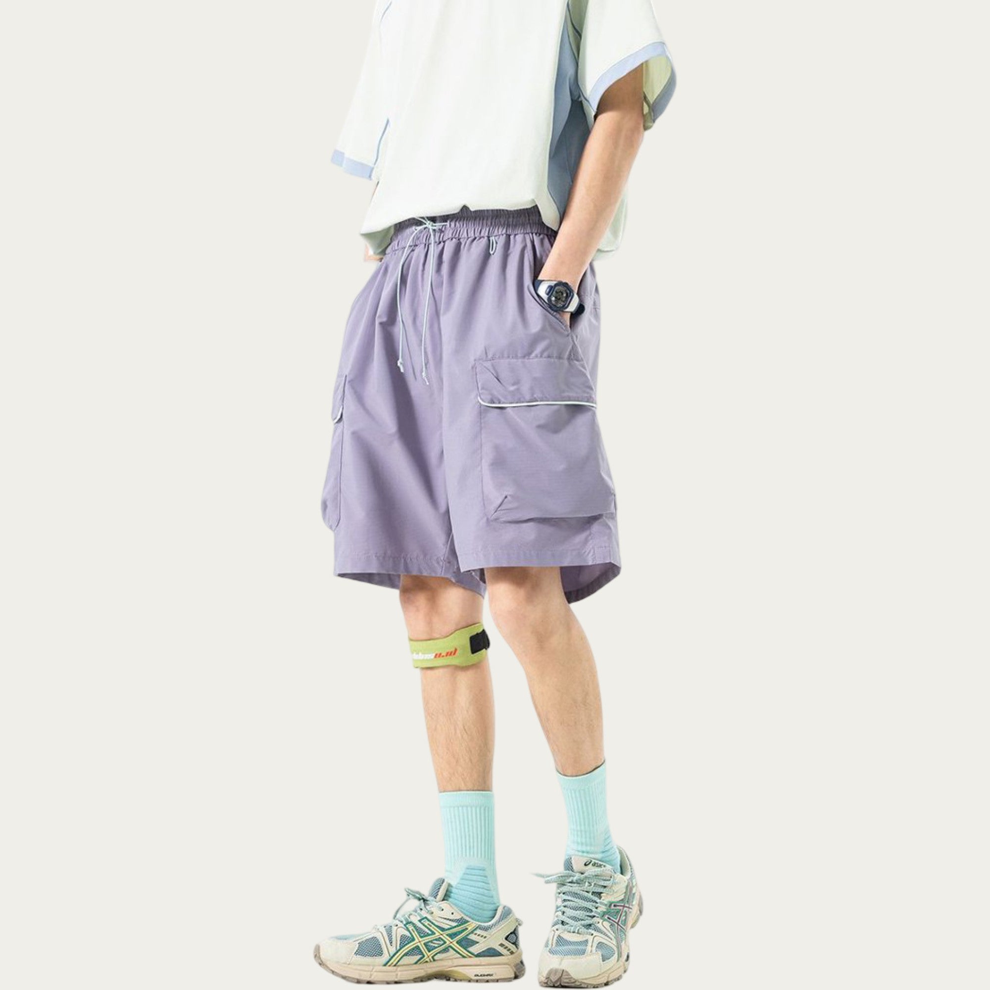 Anna-Kaci Men's Lightweight Cargo Athletic Shorts with Elastic Drawstring Waist Flap Pocket Design