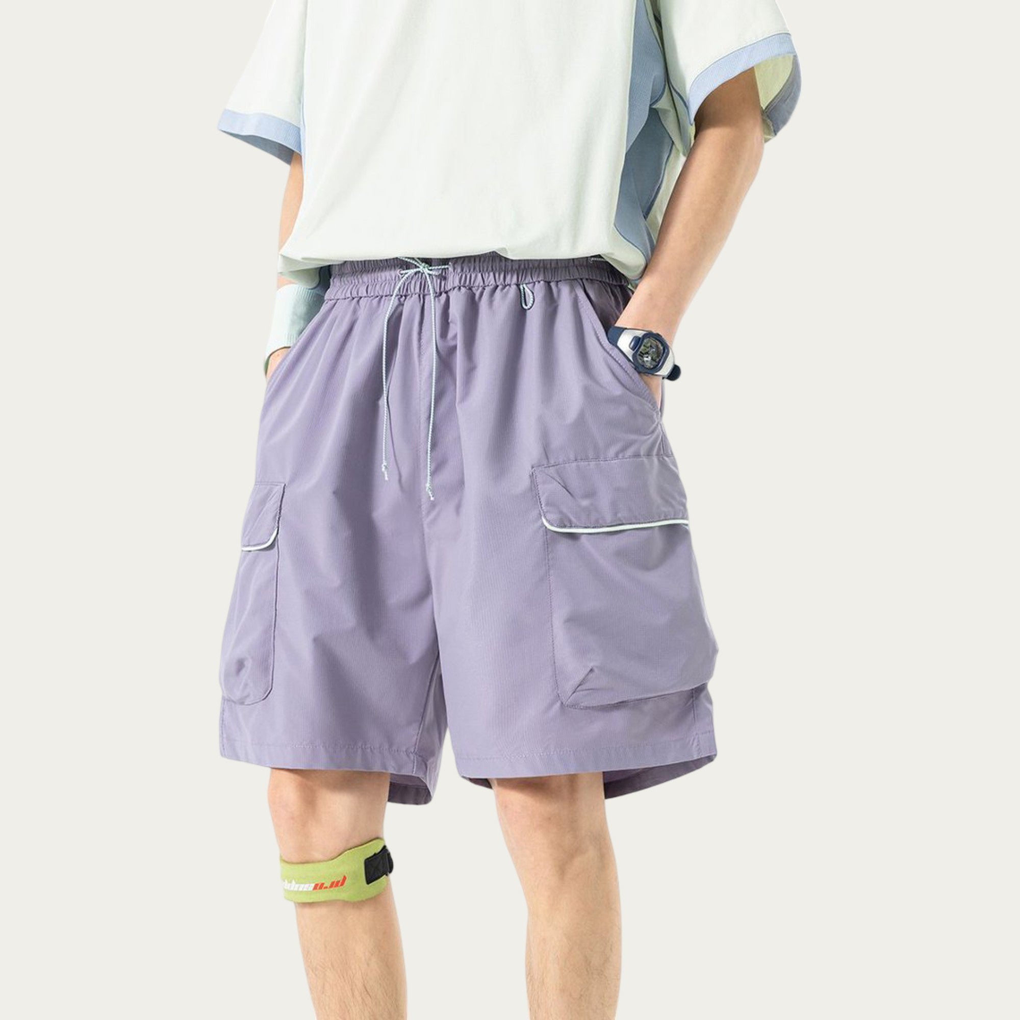 Anna-Kaci Men's Lightweight Cargo Athletic Shorts with Elastic Drawstring Waist Flap Pocket Design