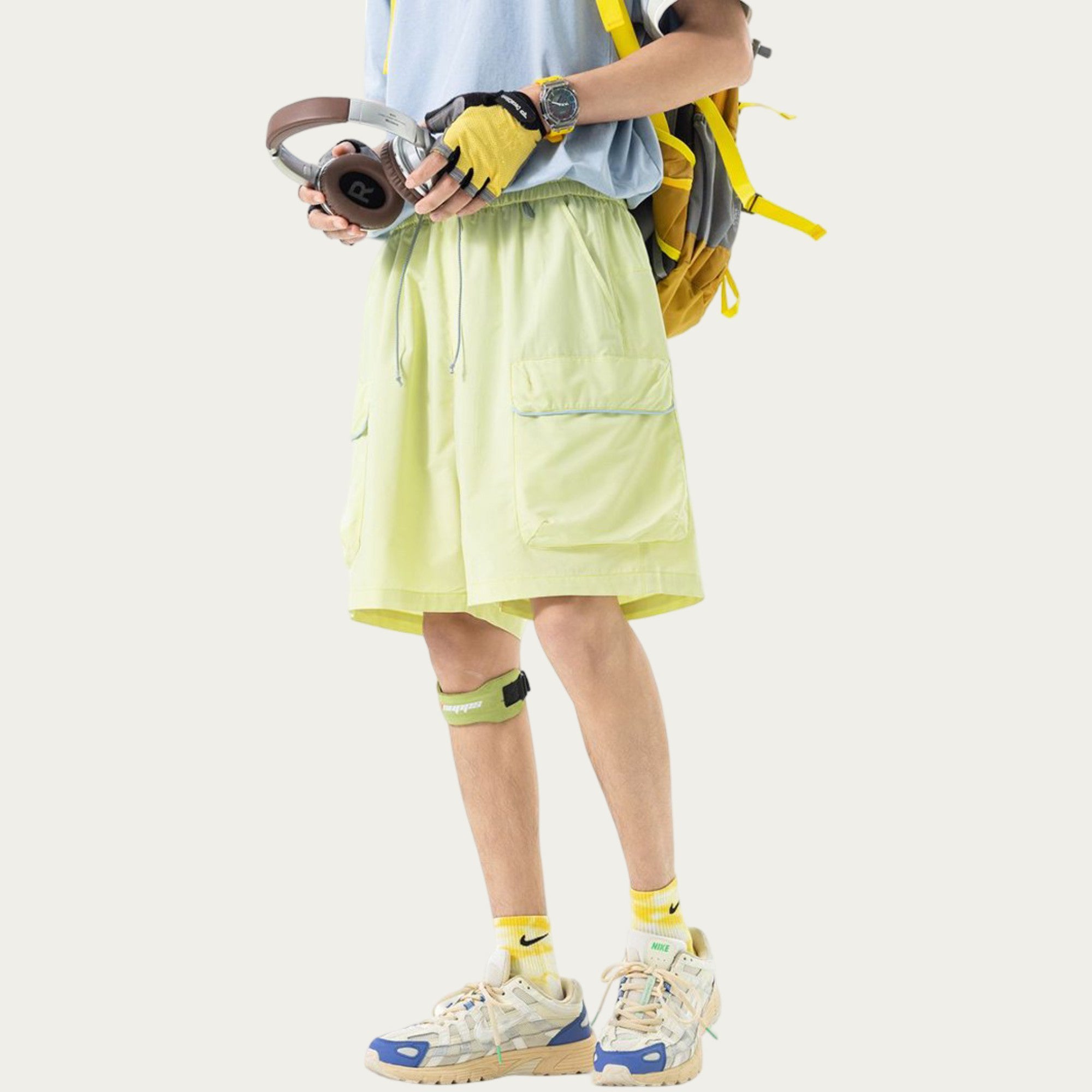 Anna-Kaci Men's Lightweight Cargo Athletic Shorts with Elastic Drawstring Waist Flap Pocket Design