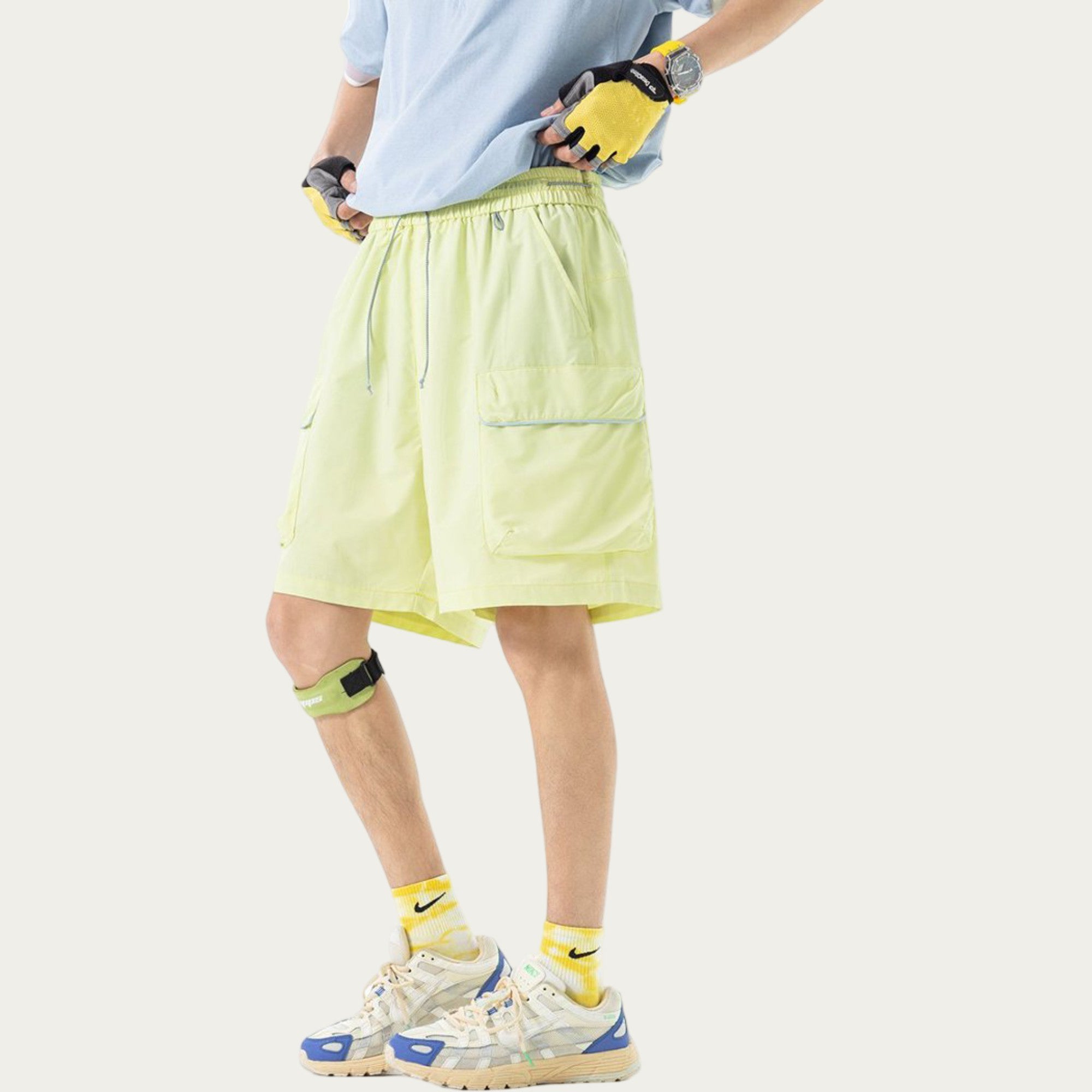 Anna-Kaci Men's Lightweight Cargo Athletic Shorts with Elastic Drawstring Waist Flap Pocket Design