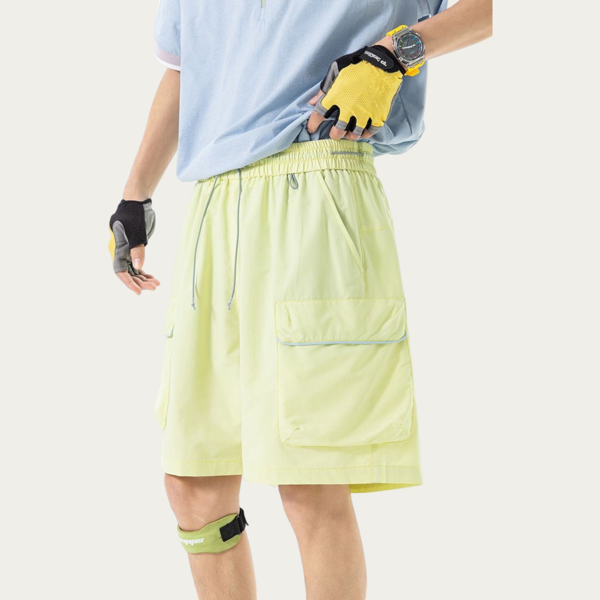 Anna-Kaci Men's Lightweight Cargo Athletic Shorts with Elastic Drawstring Waist Flap Pocket Design