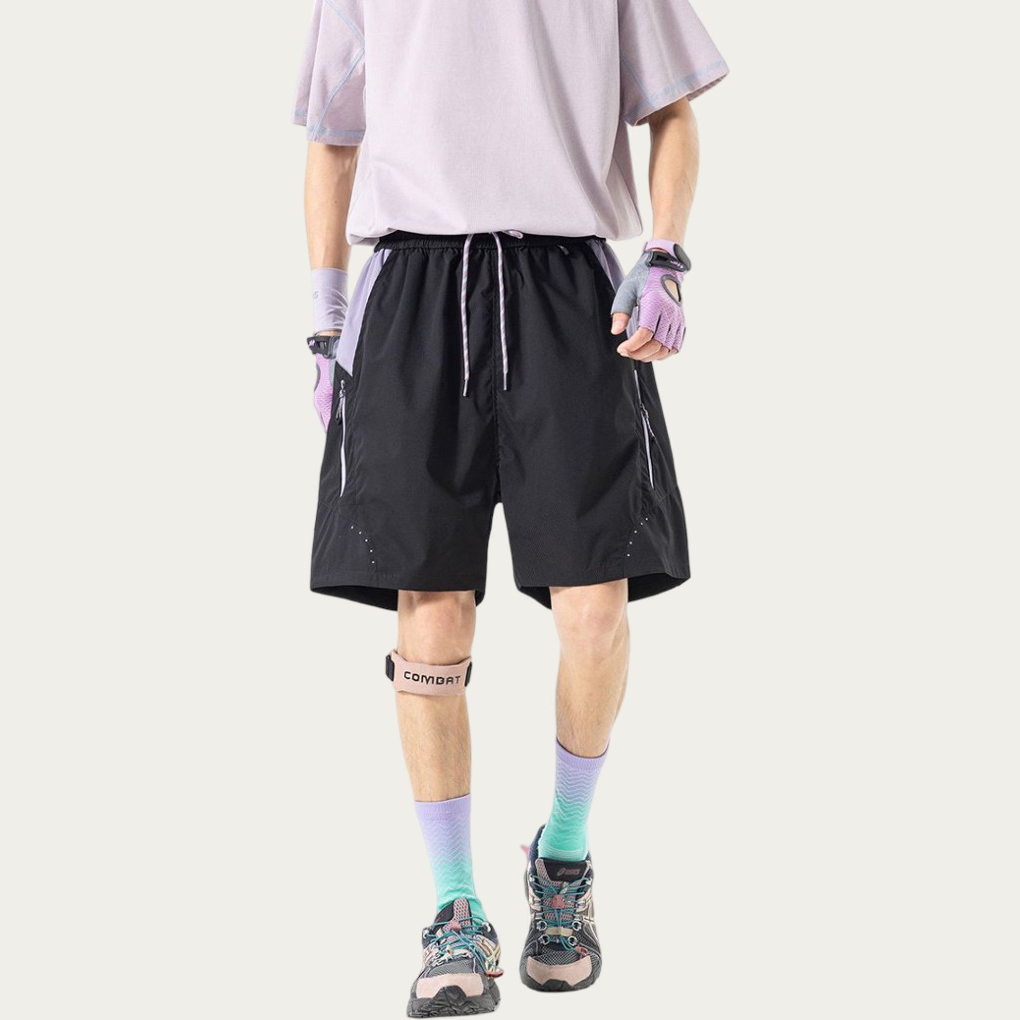 Anna-Kaci Men's Colorblock Athletic Shorts with Elastic Drawstring Waist Zipper Pocket Detail