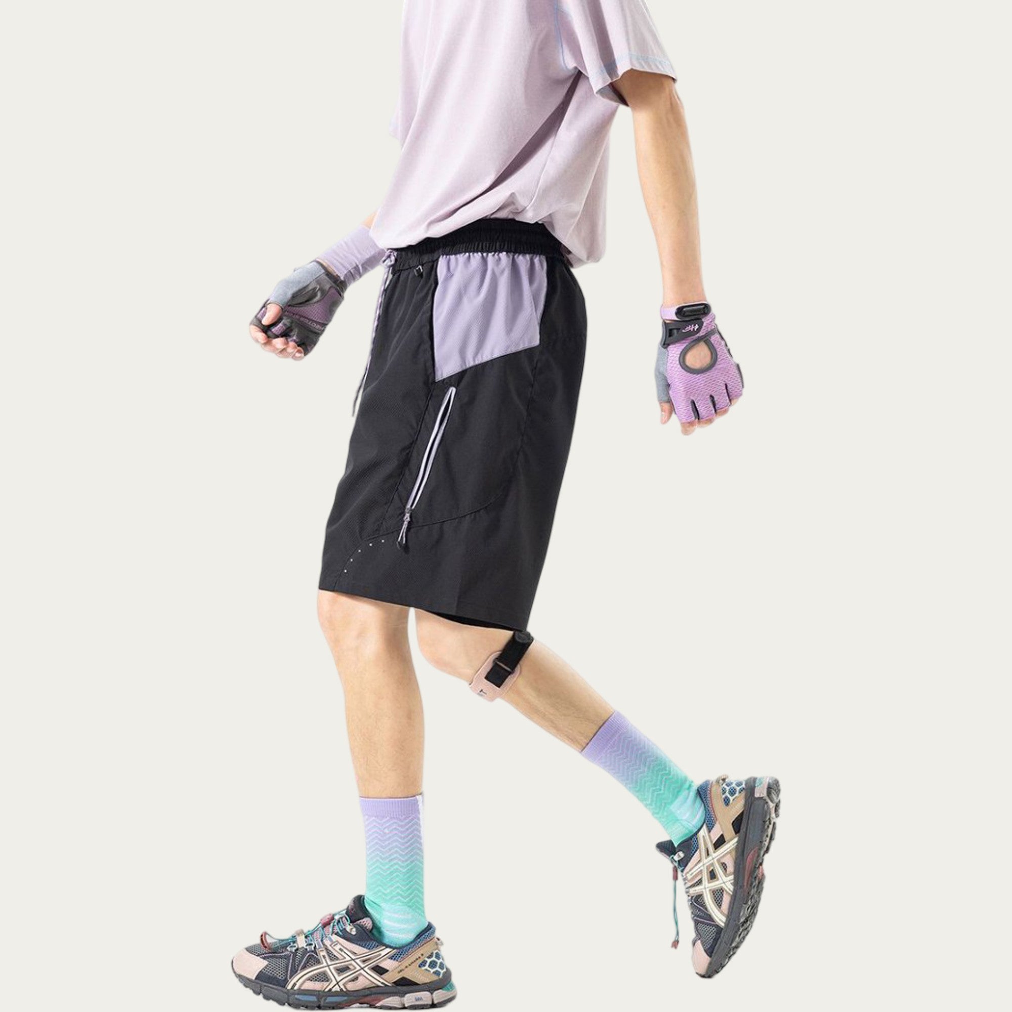 Anna-Kaci Men's Colorblock Athletic Shorts with Elastic Drawstring Waist Zipper Pocket Detail