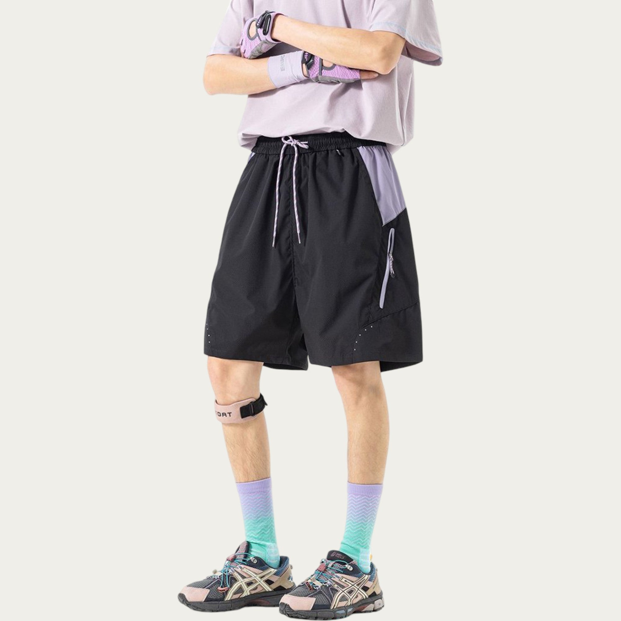 Anna-Kaci Men's Colorblock Athletic Shorts with Elastic Drawstring Waist Zipper Pocket Detail