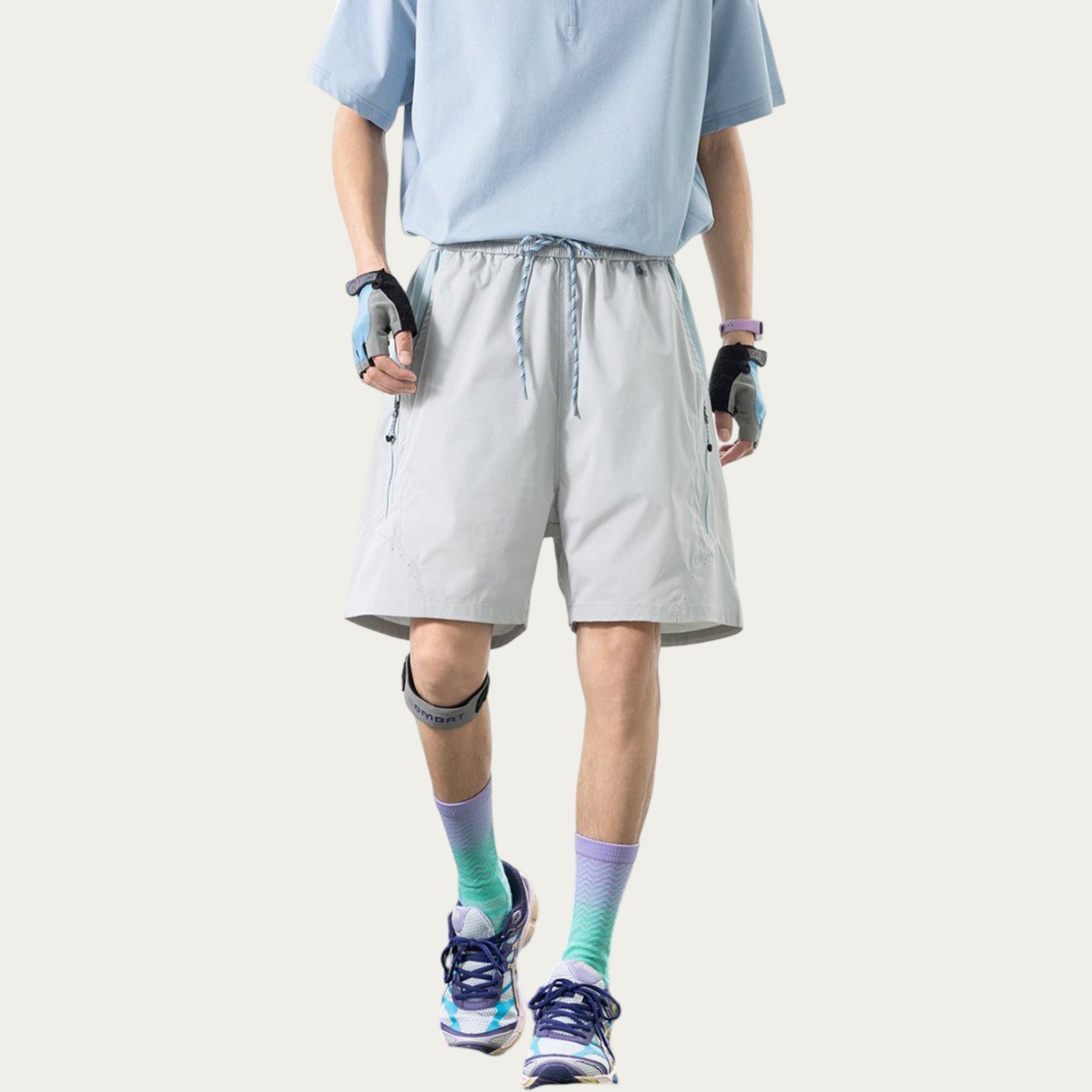 Anna-Kaci Men's Colorblock Athletic Shorts with Elastic Drawstring Waist Zipper Pocket Detail