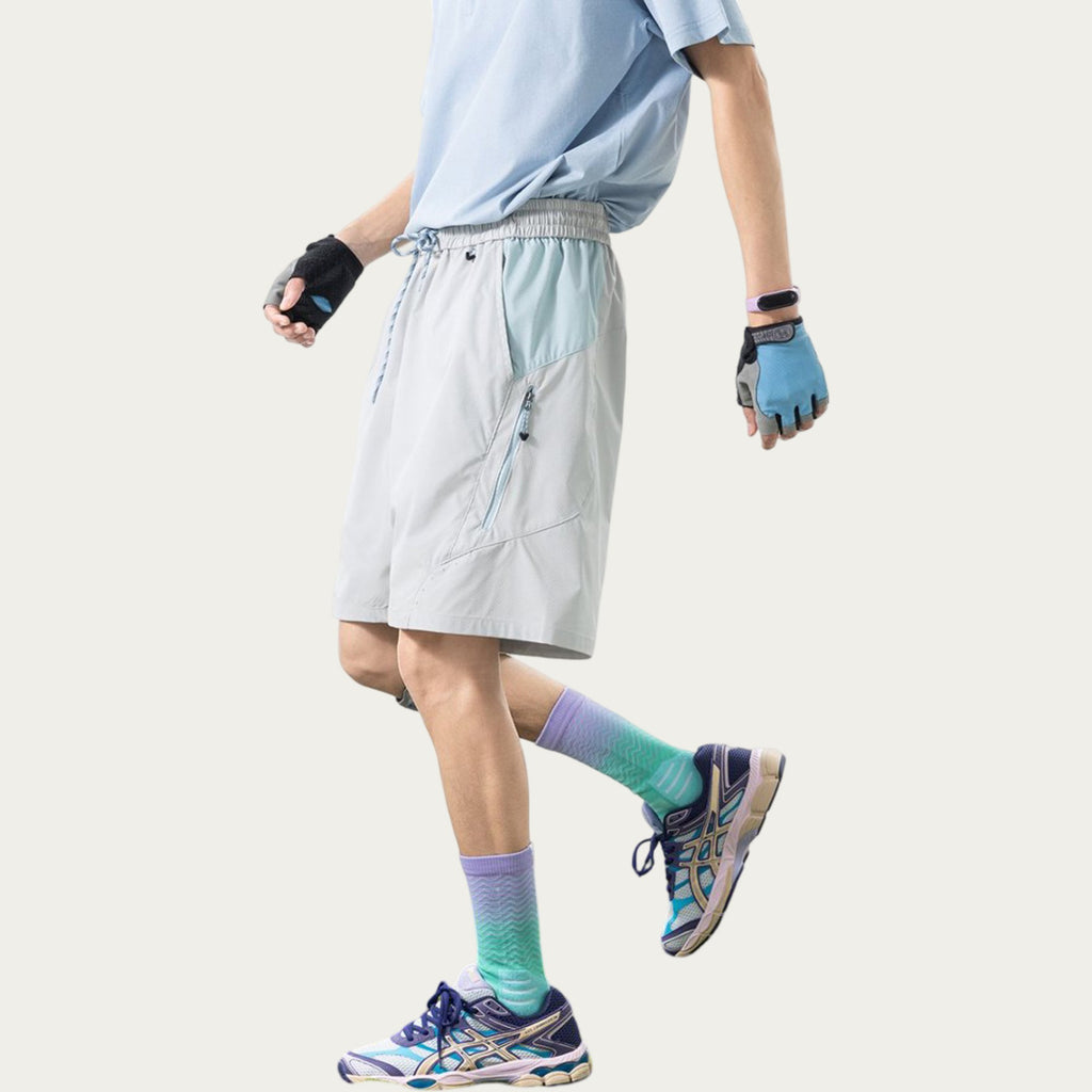 Anna-Kaci Men's Colorblock Athletic Shorts with Elastic Drawstring Waist Zipper Pocket Detail