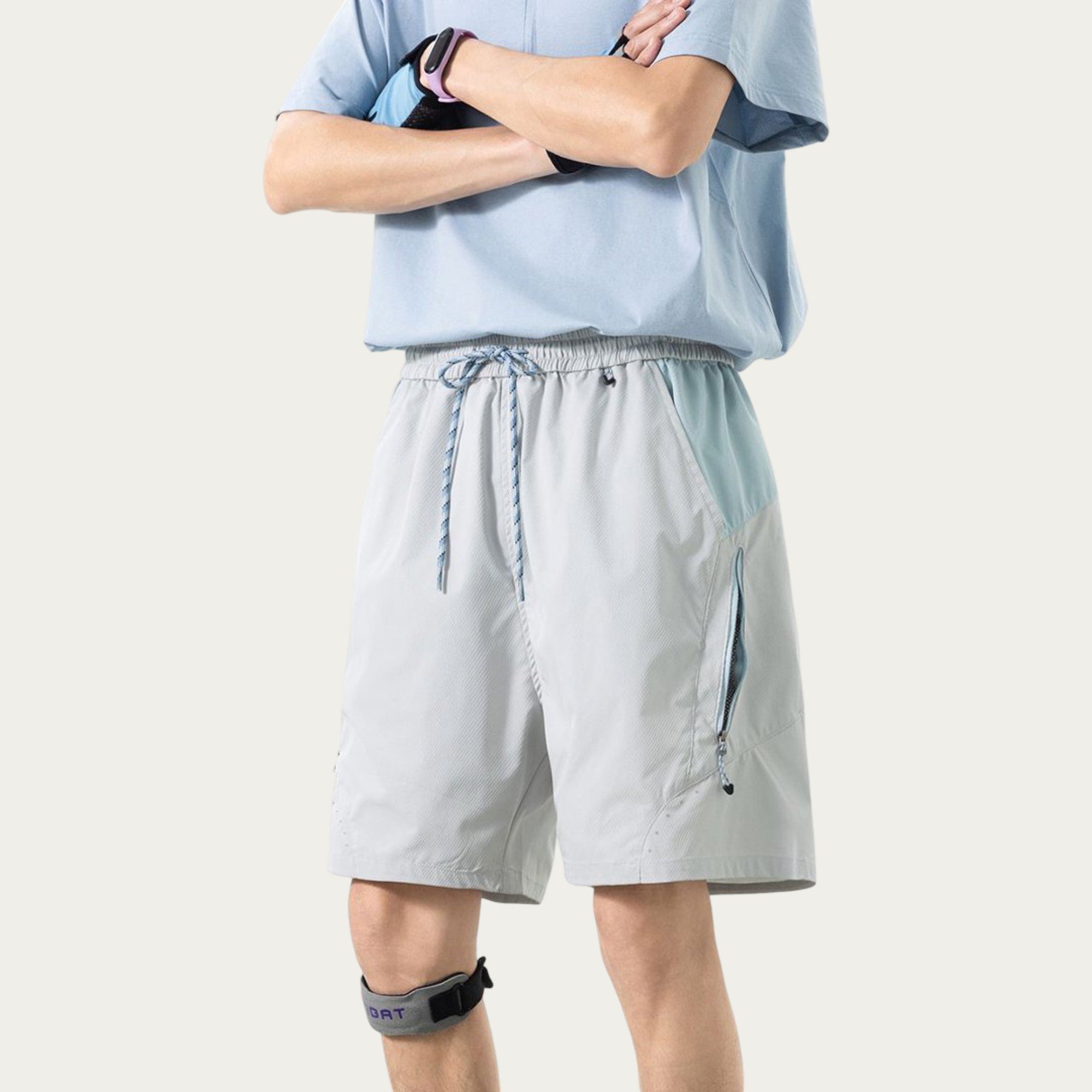 Anna-Kaci Men's Colorblock Athletic Shorts with Elastic Drawstring Waist Zipper Pocket Detail