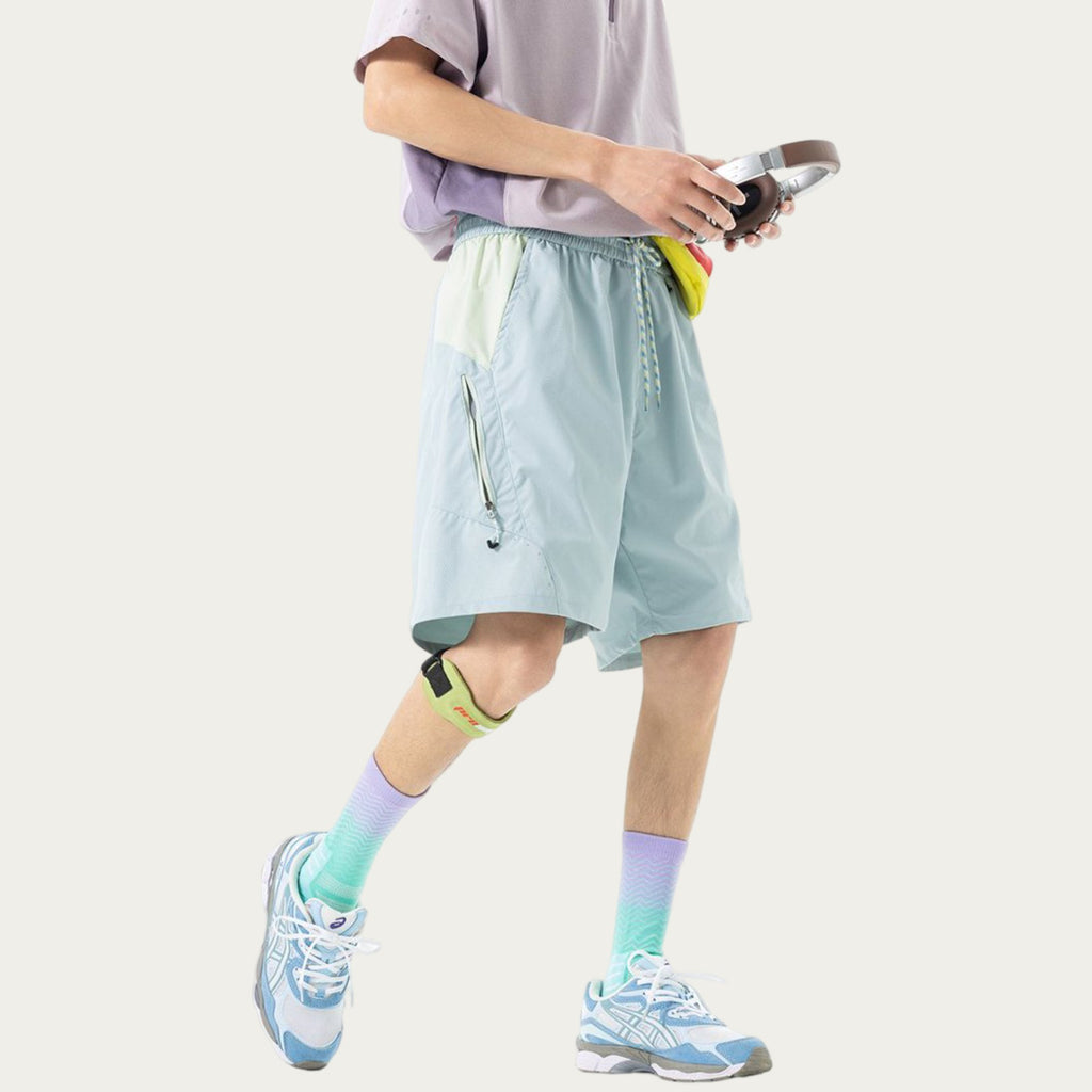 Anna-Kaci Men's Colorblock Athletic Shorts with Elastic Drawstring Waist Zipper Pocket Detail