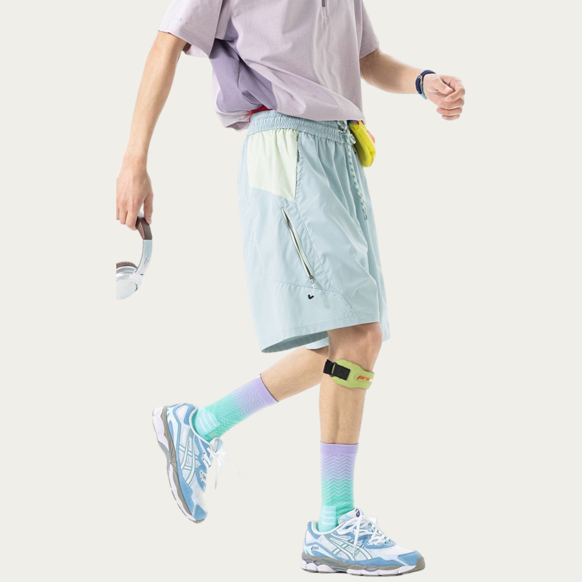 Anna-Kaci Men's Colorblock Athletic Shorts with Elastic Drawstring Waist Zipper Pocket Detail