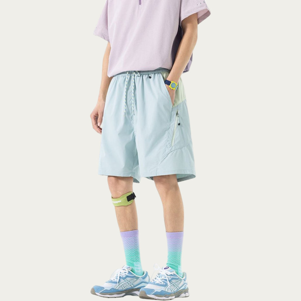 Anna-Kaci Men's Colorblock Athletic Shorts with Elastic Drawstring Waist Zipper Pocket Detail