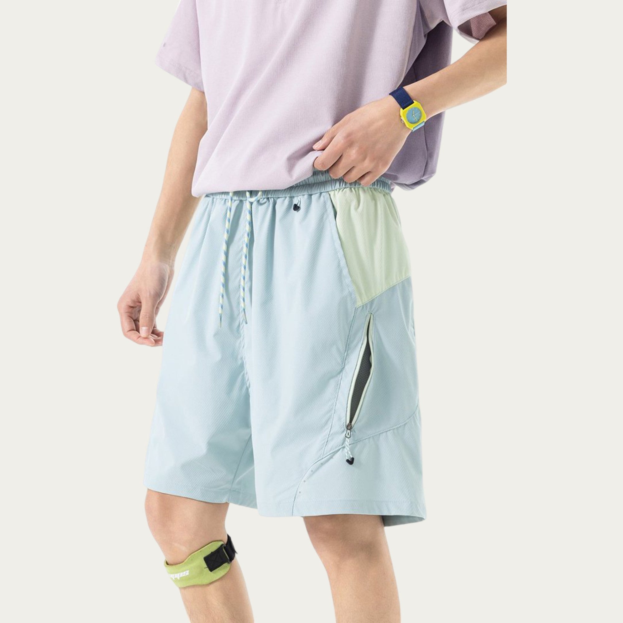 Anna-Kaci Men's Colorblock Athletic Shorts with Elastic Drawstring Waist Zipper Pocket Detail
