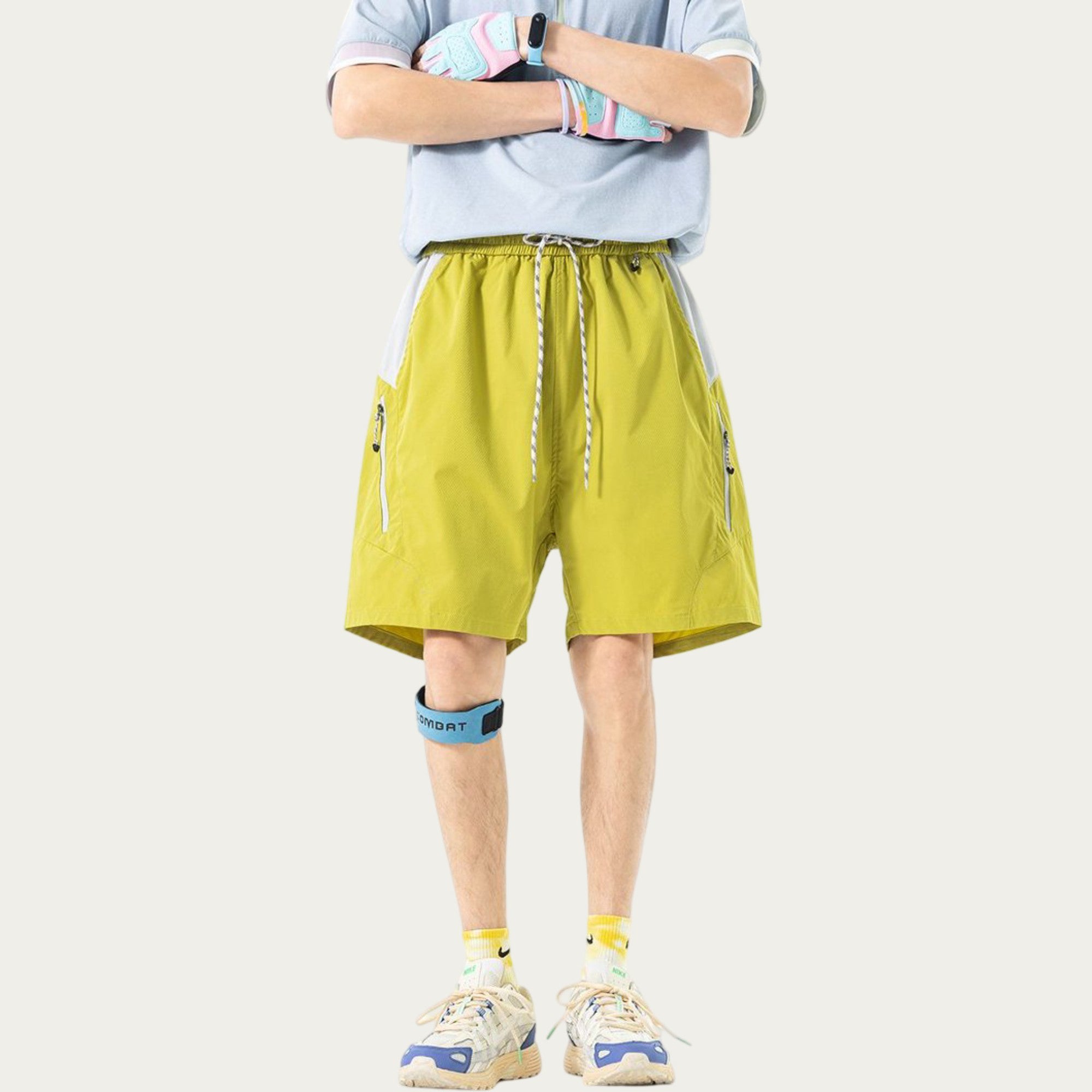 Anna-Kaci Men's Colorblock Athletic Shorts with Elastic Drawstring Waist Zipper Pocket Detail