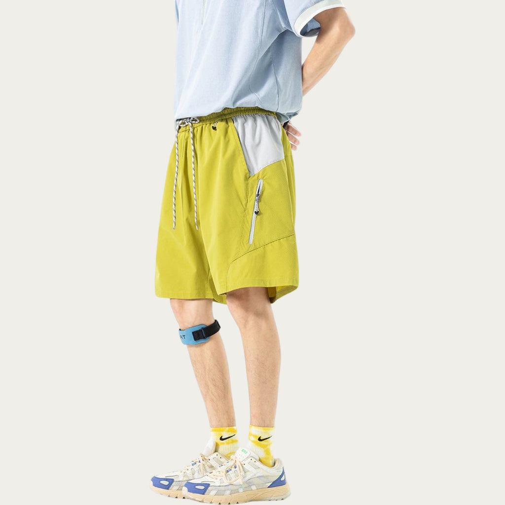 Anna-Kaci Men's Colorblock Athletic Shorts with Elastic Drawstring Waist Zipper Pocket Detail