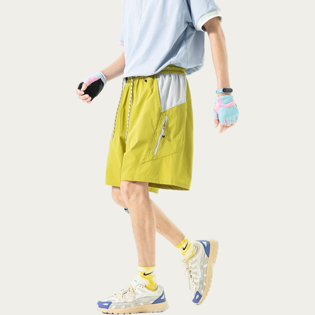Anna-Kaci Men's Colorblock Athletic Shorts with Elastic Drawstring Waist Zipper Pocket Detail