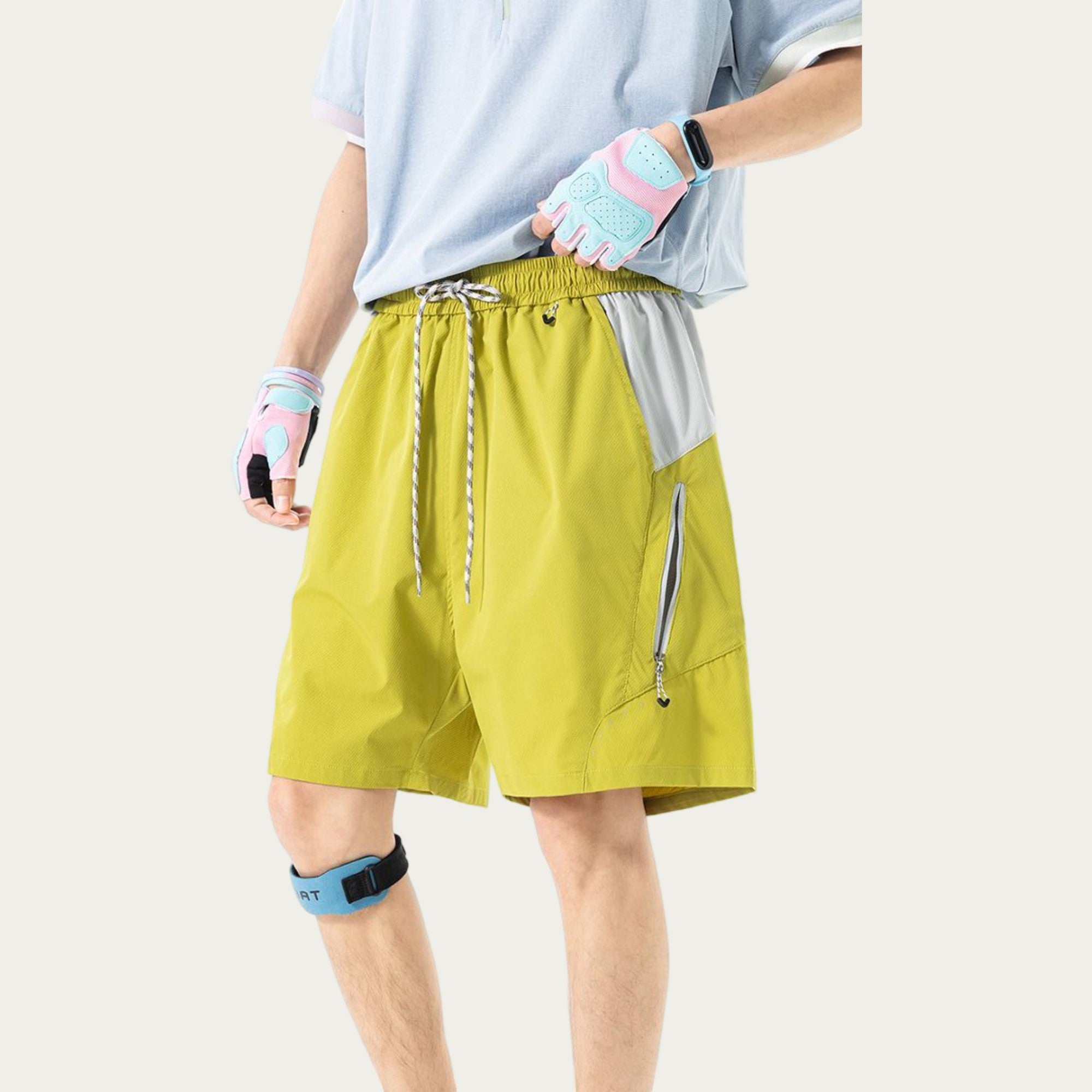 Anna-Kaci Men's Colorblock Athletic Shorts with Elastic Drawstring Waist Zipper Pocket Detail