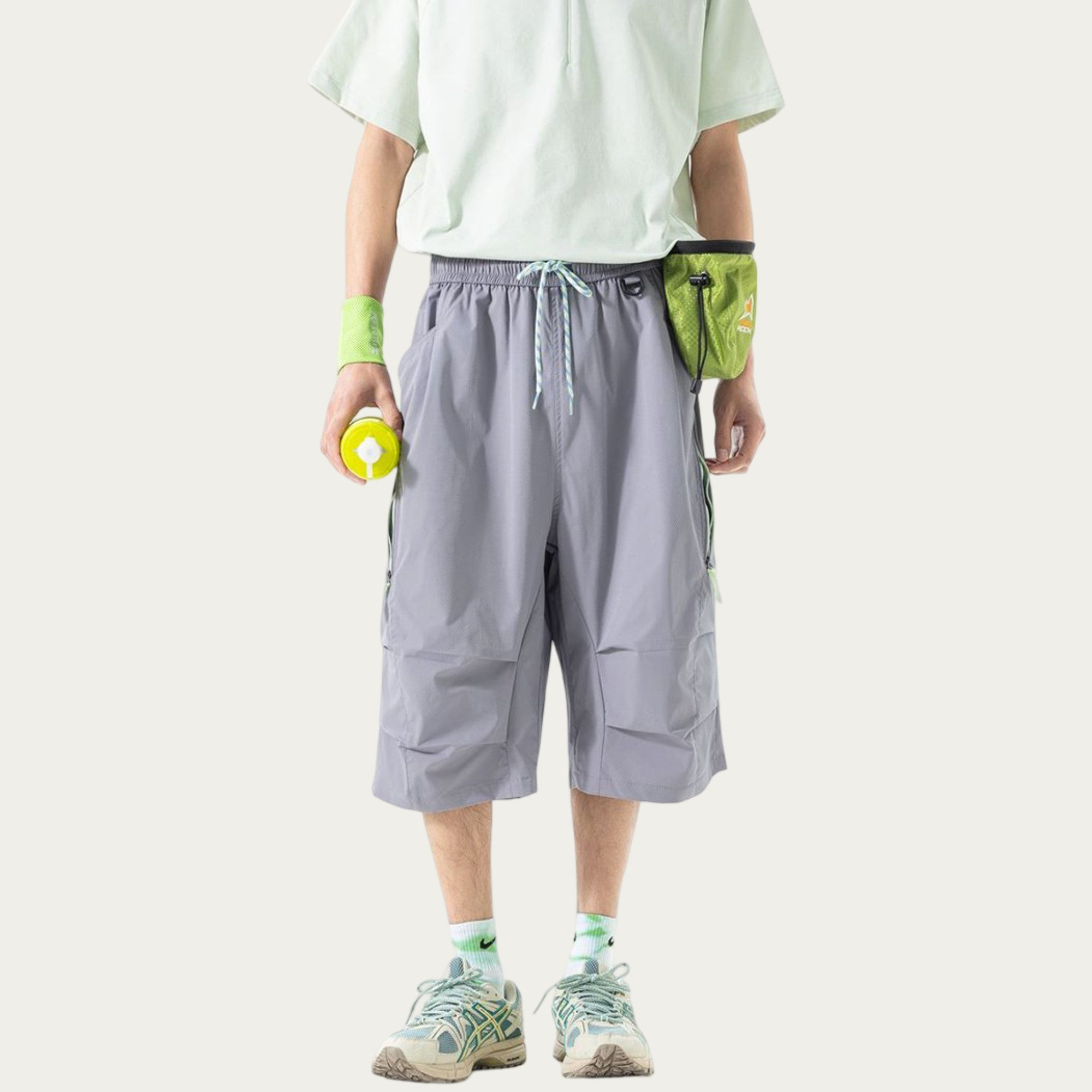 Anna-Kaci Men's Lightweight Cargo Athletic Shorts with Elastic Drawstring Waist Multi Pocket Design