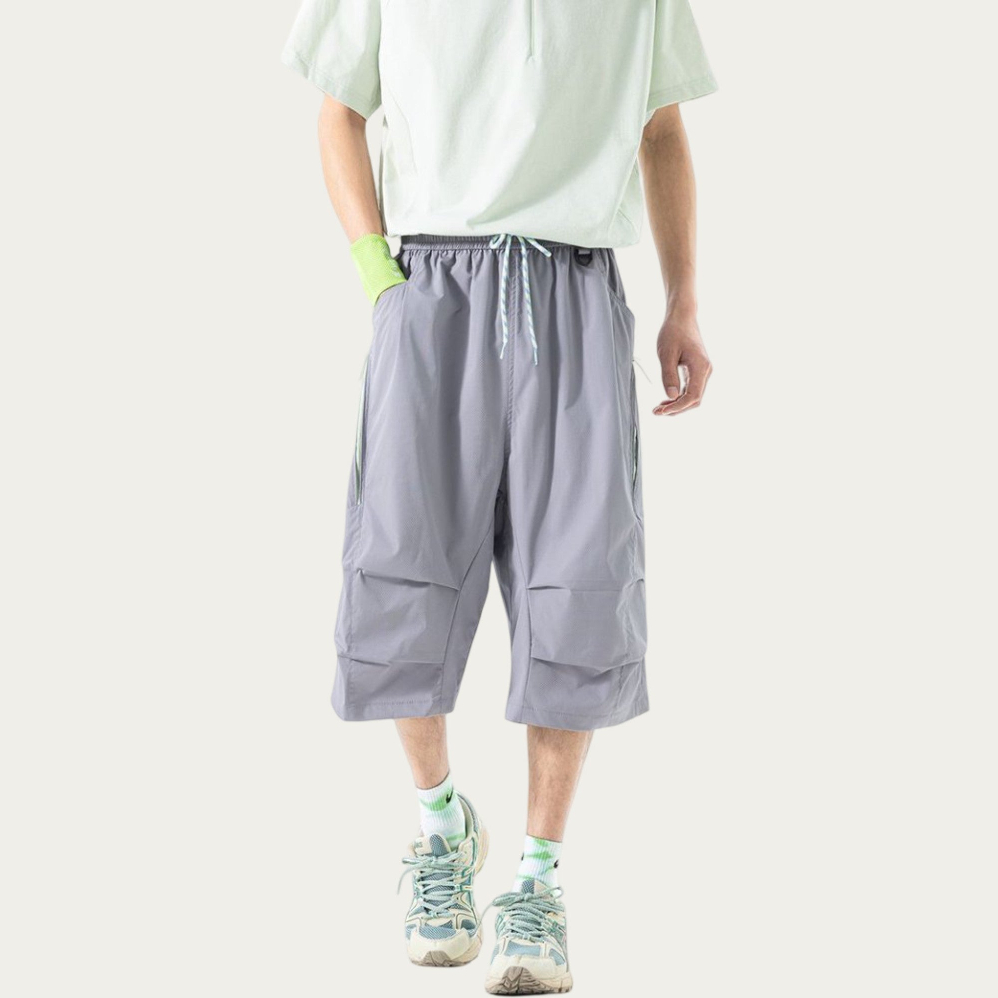 Anna-Kaci Men's Lightweight Cargo Athletic Shorts with Elastic Drawstring Waist Multi Pocket Design