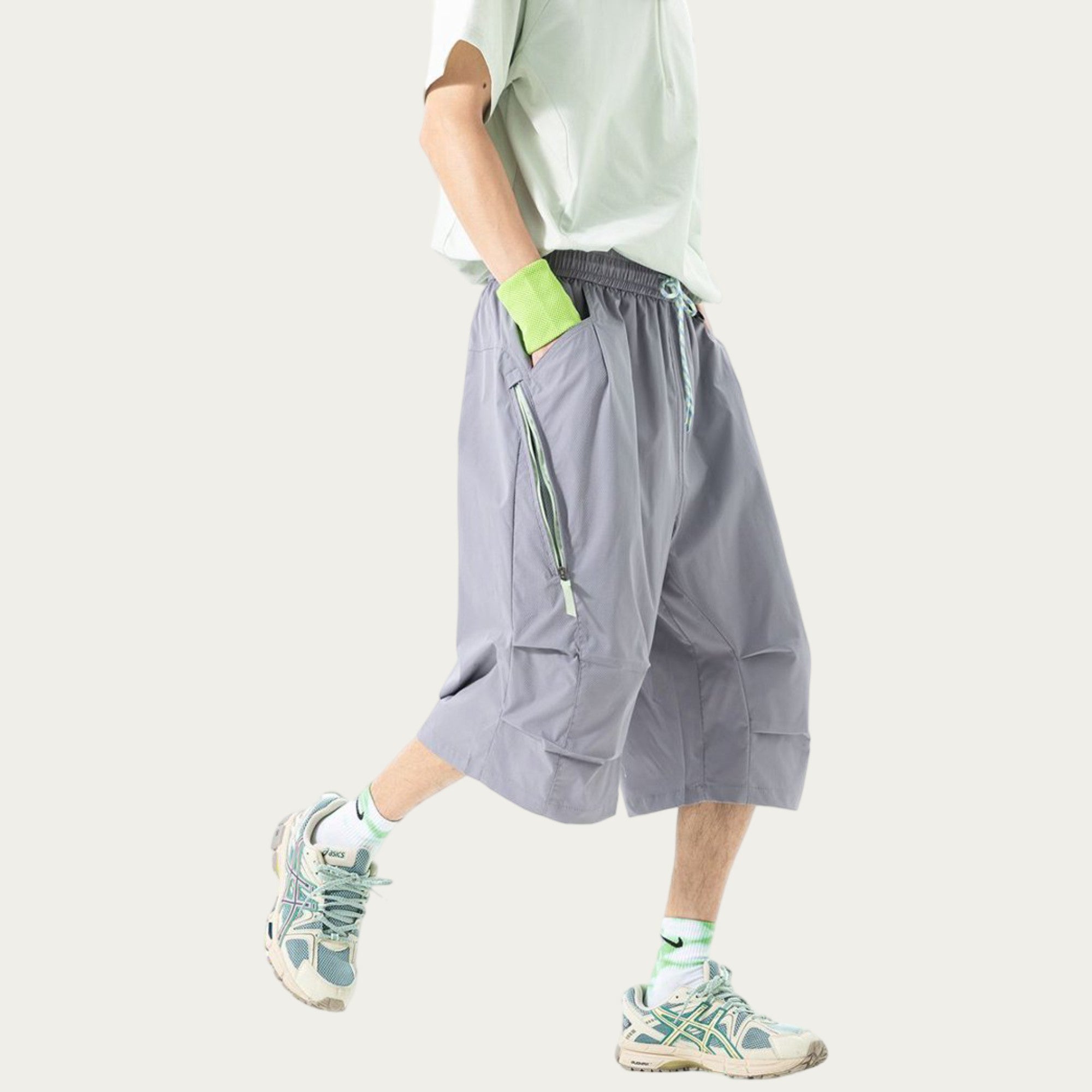 Anna-Kaci Men's Lightweight Cargo Athletic Shorts with Elastic Drawstring Waist Multi Pocket Design