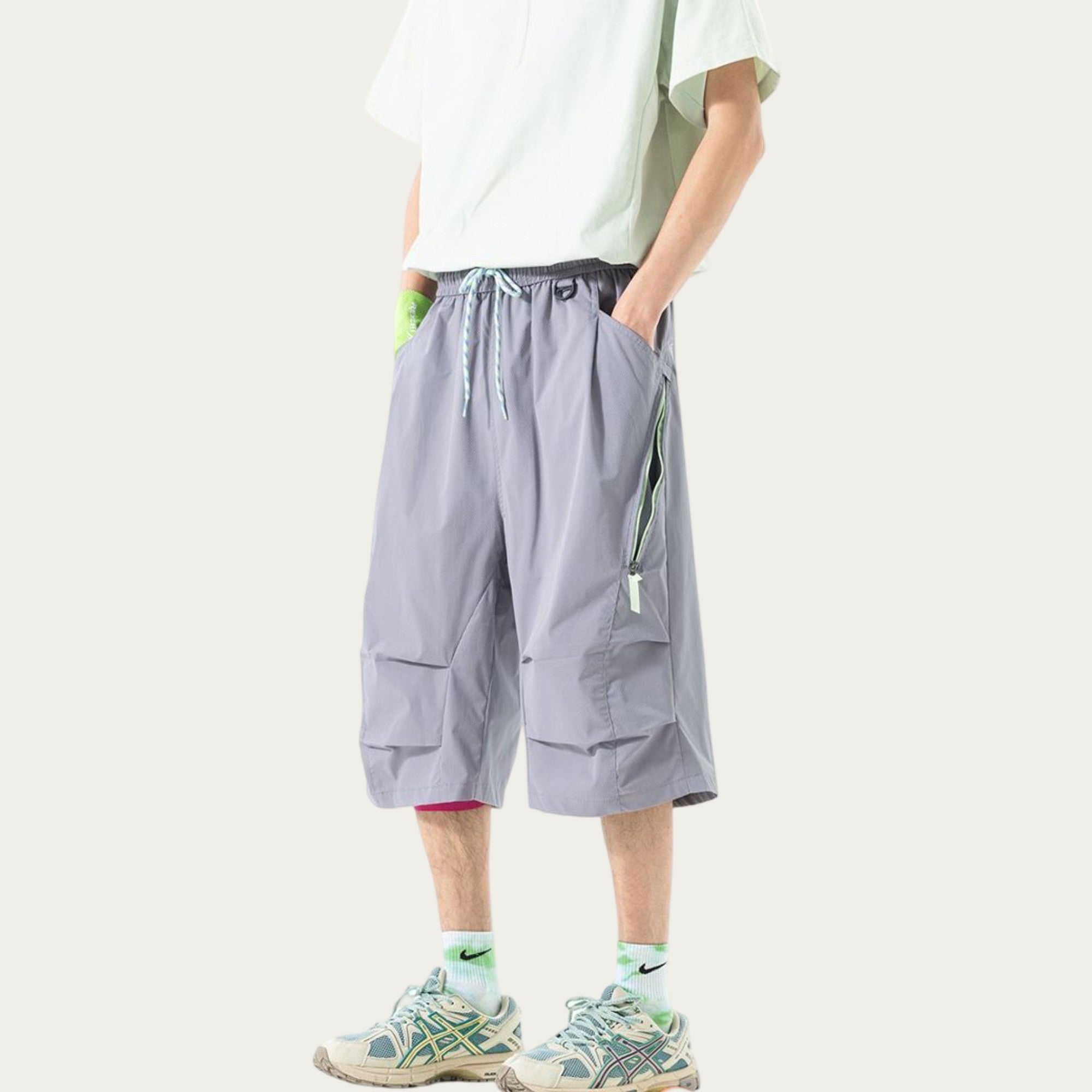 Anna-Kaci Men's Lightweight Cargo Athletic Shorts with Elastic Drawstring Waist Multi Pocket Design