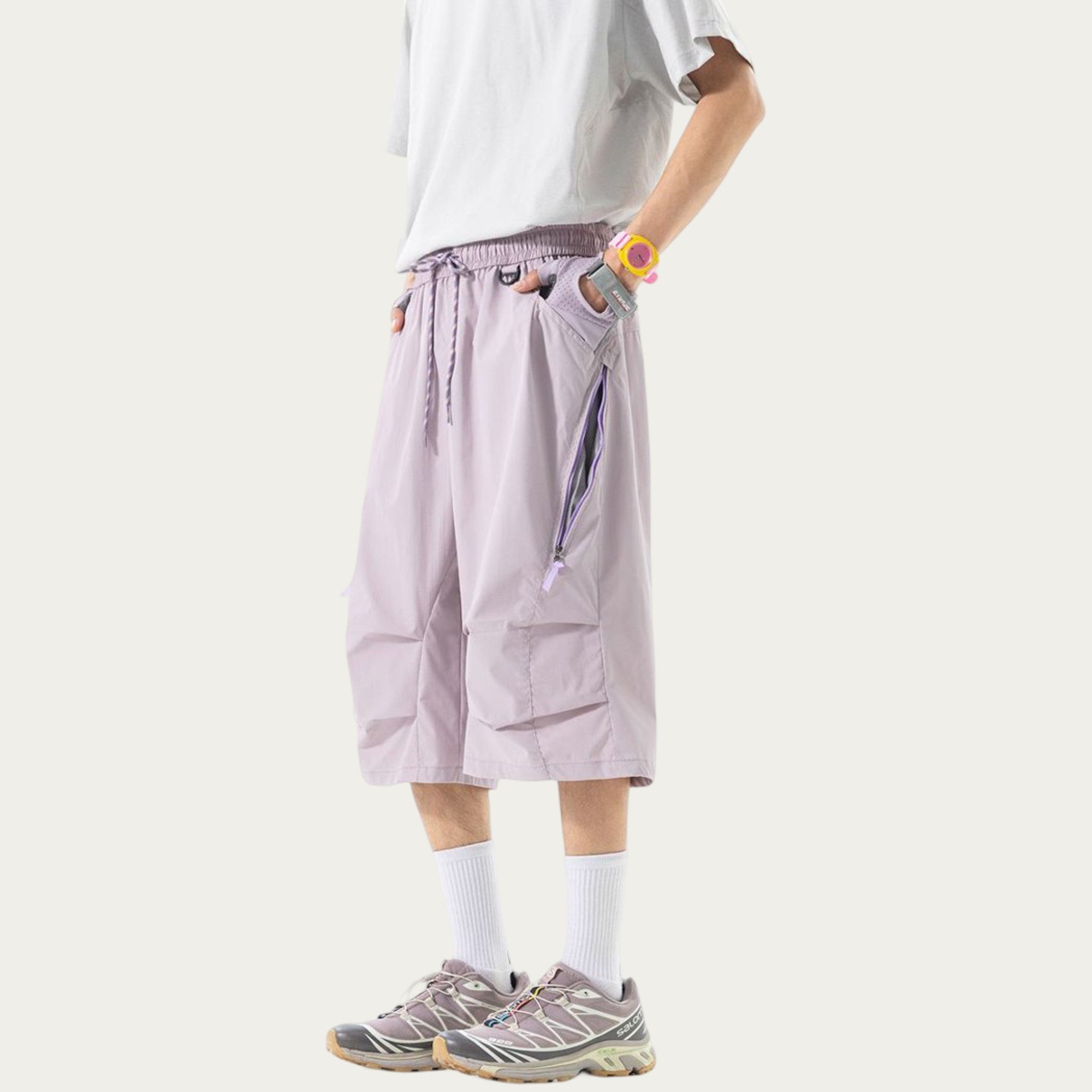 Anna-Kaci Men's Lightweight Cargo Athletic Shorts with Elastic Drawstring Waist Multi Pocket Design