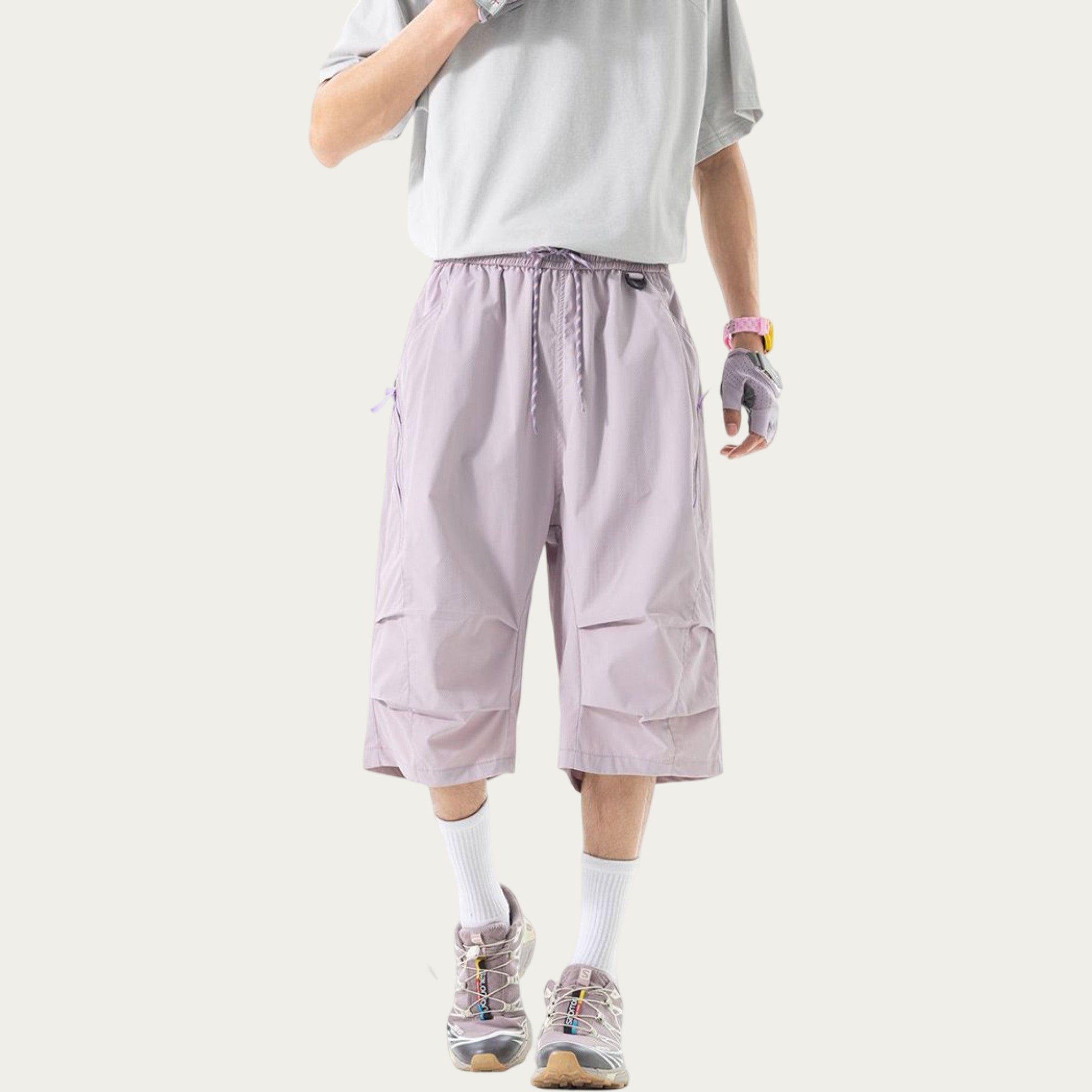Anna-Kaci Men's Lightweight Cargo Athletic Shorts with Elastic Drawstring Waist Multi Pocket Design