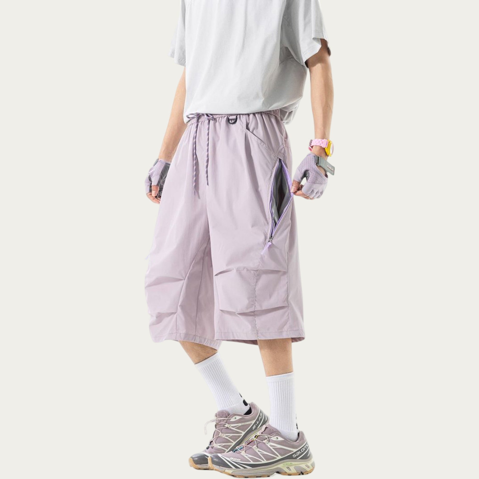 Anna-Kaci Men's Lightweight Cargo Athletic Shorts with Elastic Drawstring Waist Multi Pocket Design