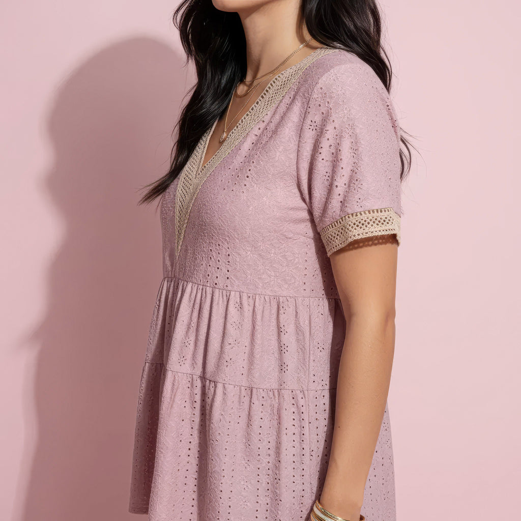 Crochet Trim Tiered Eyelet Top