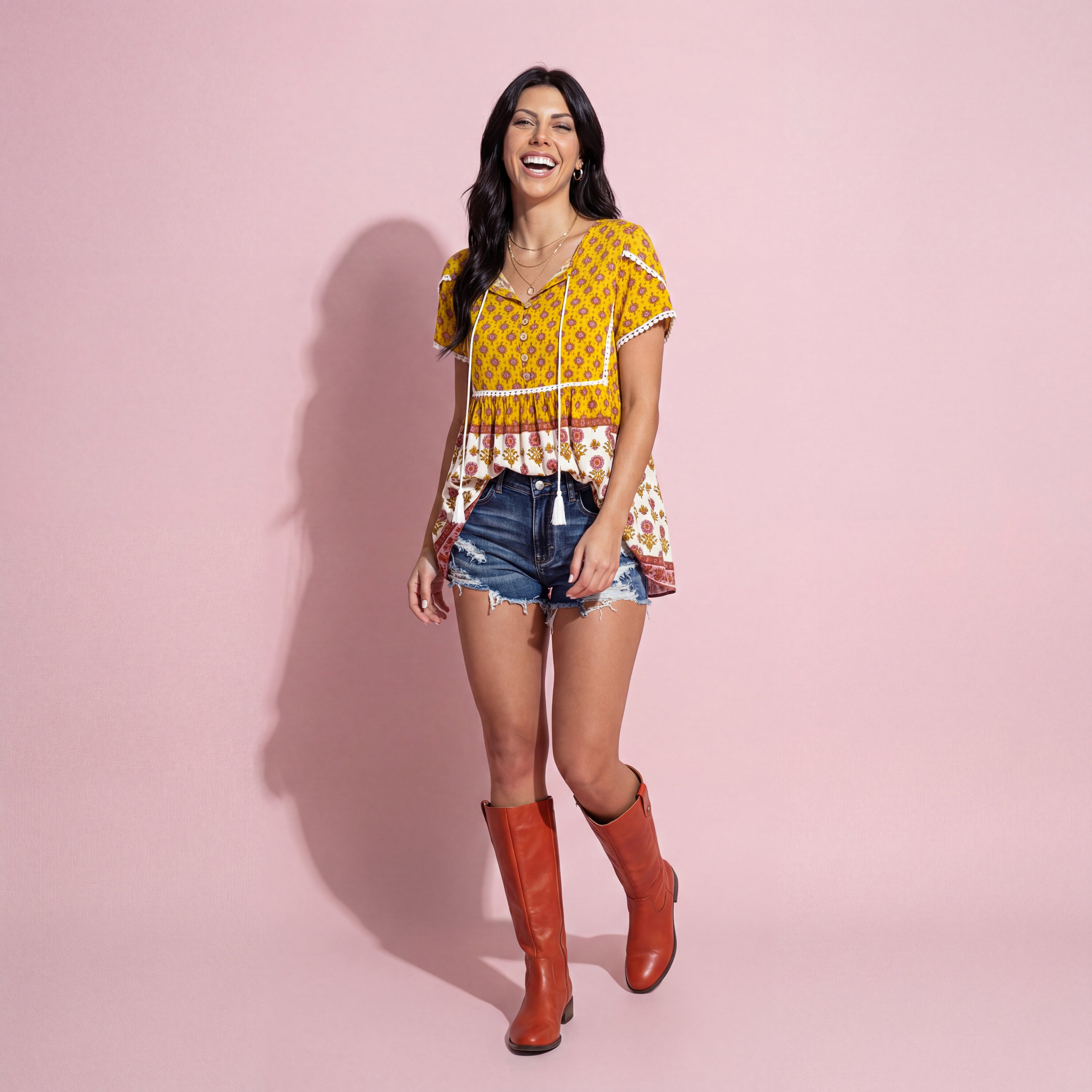 Crochet Trim Floral Boho Blouse