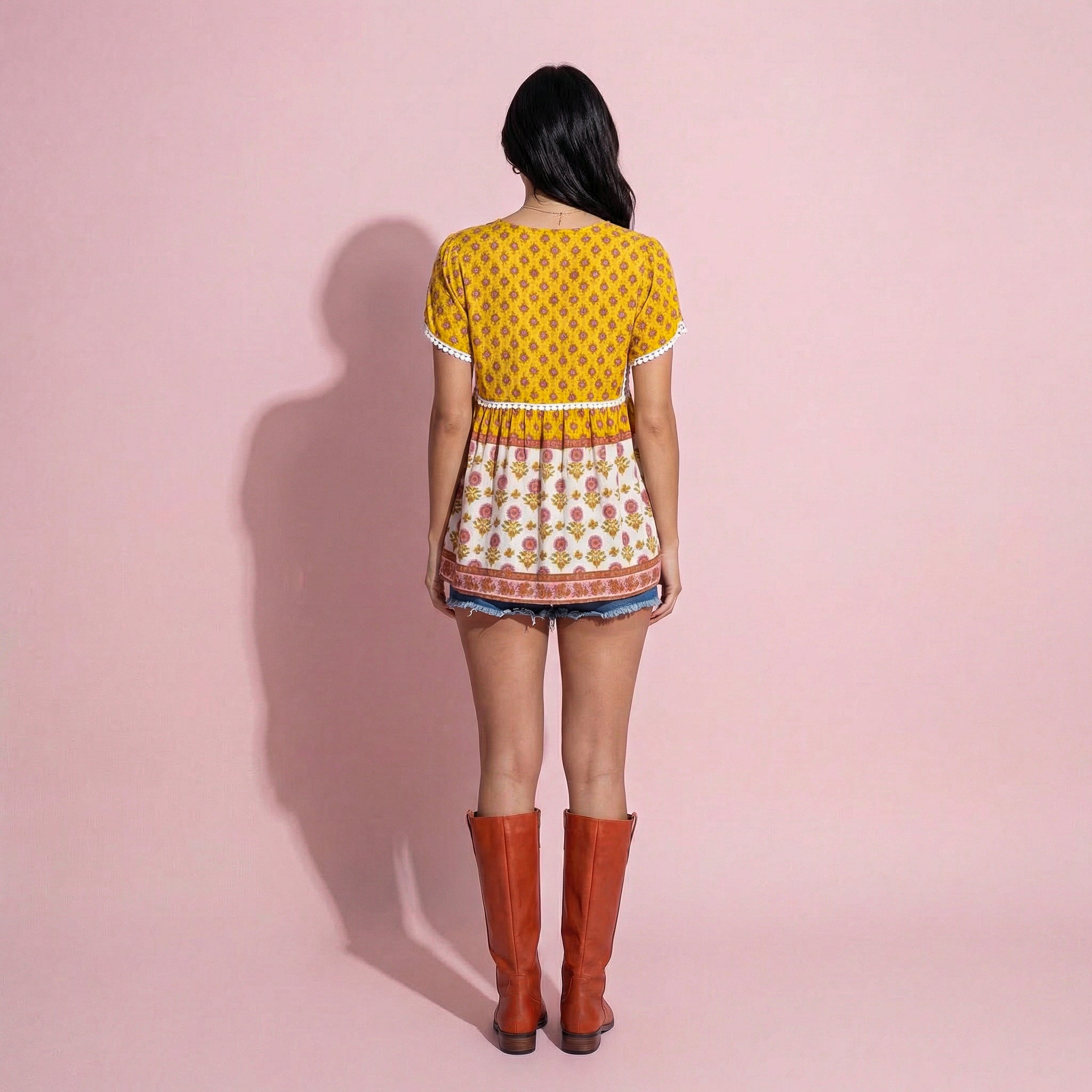 Crochet Trim Floral Boho Blouse