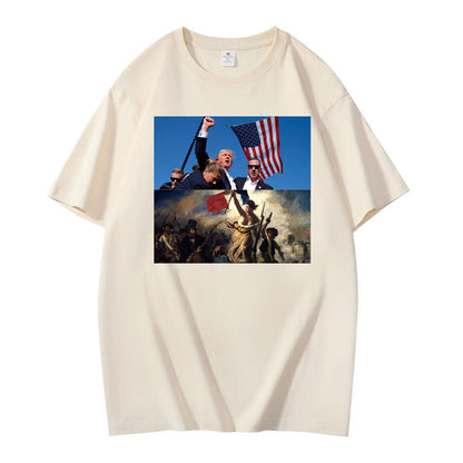 Graphic T-Shirt with Dual Historical and Patriotic Flag Print