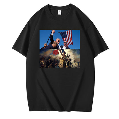 Graphic T-Shirt with Dual Historical and Patriotic Flag Print