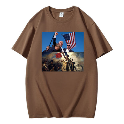 Graphic T-Shirt with Dual Historical and Patriotic Flag Print