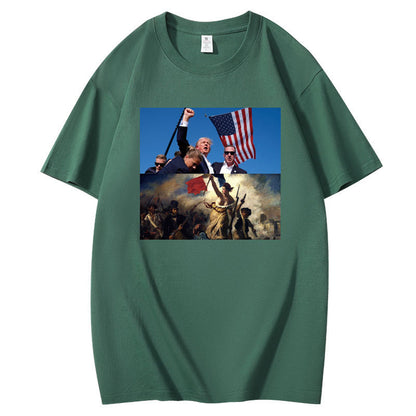 Graphic T-Shirt with Dual Historical and Patriotic Flag Print