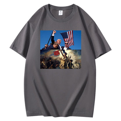 Graphic T-Shirt with Dual Historical and Patriotic Flag Print