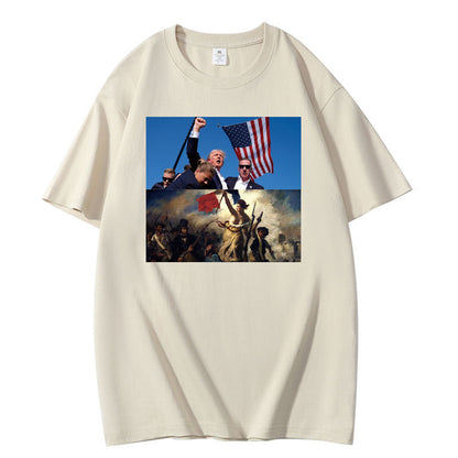 Graphic T-Shirt with Dual Historical and Patriotic Flag Print