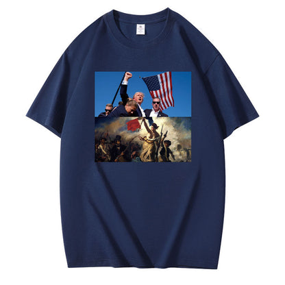 Graphic T-Shirt with Dual Historical and Patriotic Flag Print