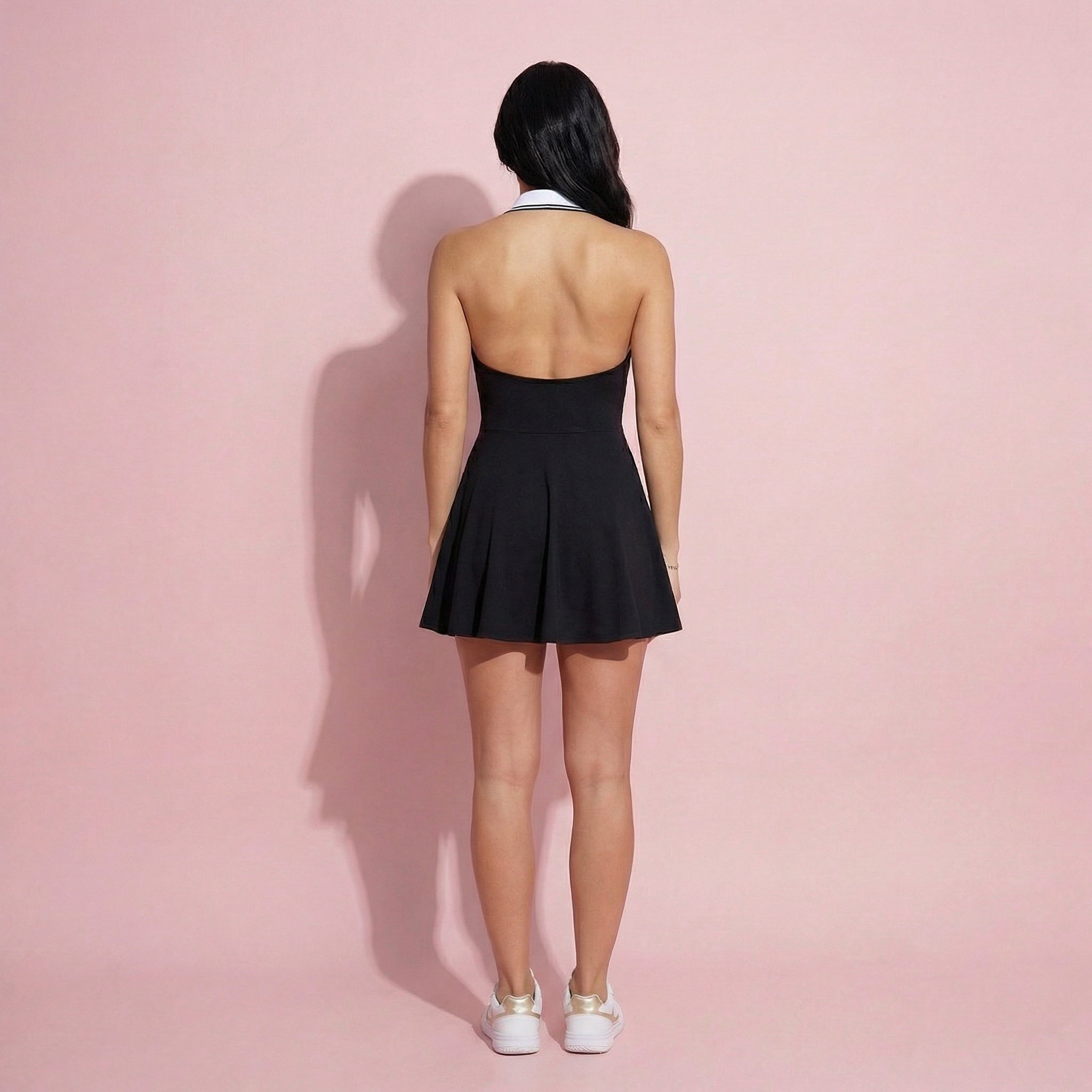 Anna-Kaci Active Women's Sleeveless Tennis Dress with Contrast Polo Collar and Flared Skirt Design