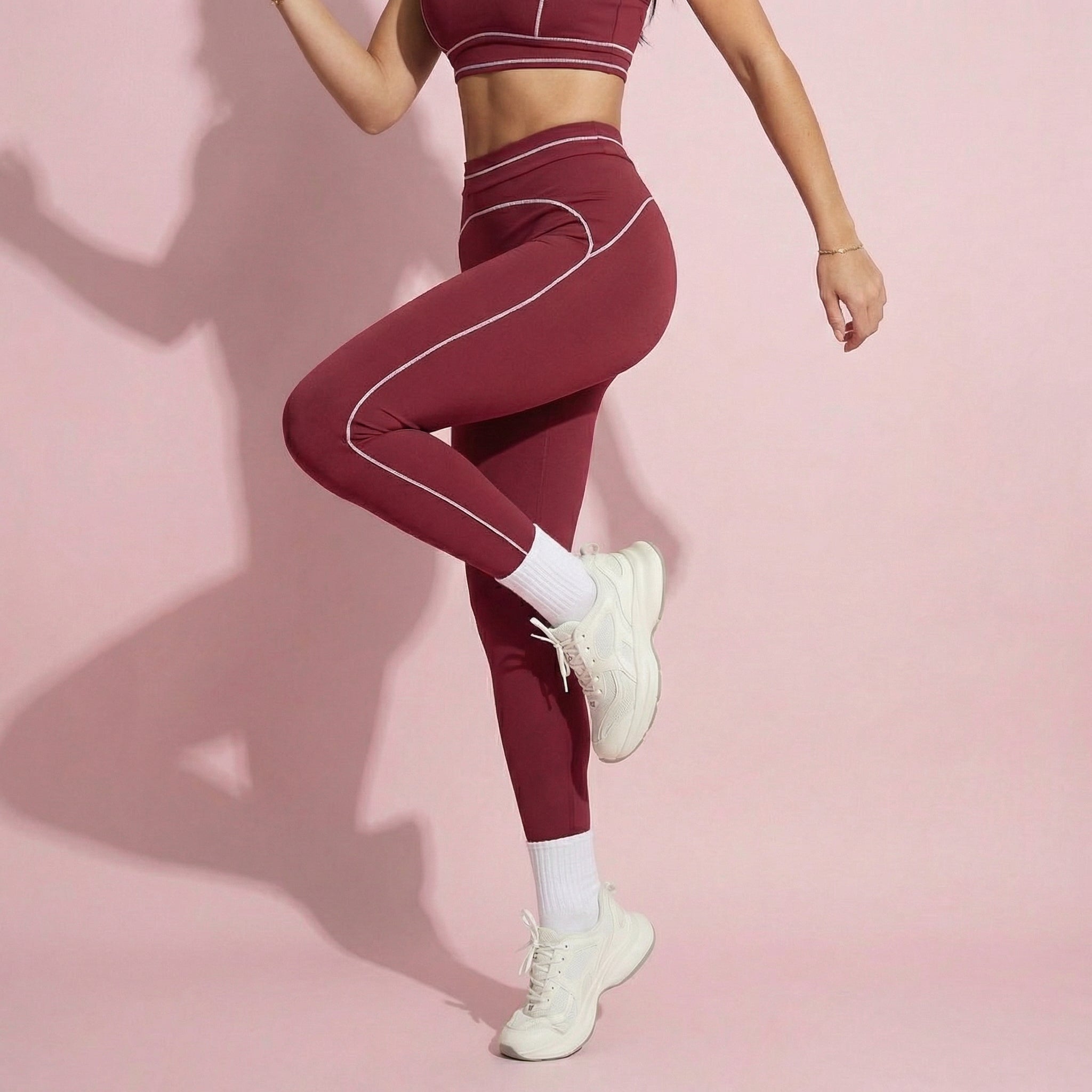 Anna-Kaci Active Women's High Waist Sculpting Leggings with Curved Contrast Seam Detailing and Stretch Performance Fabric