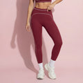 Beige women's leggings with high waist and contrast trim