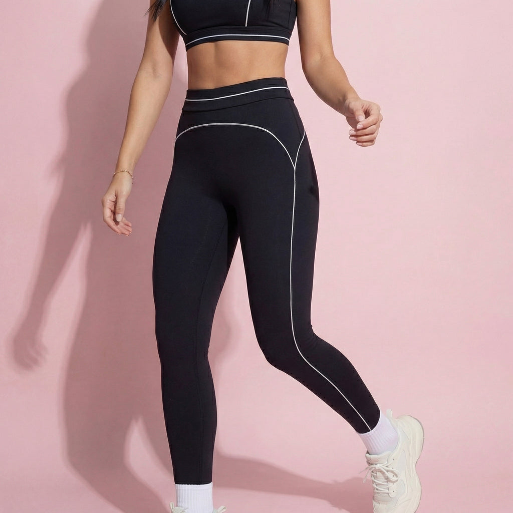 Anna-Kaci Active Women's High Waist Sculpting Leggings with Curved Contrast Seam Detailing and Stretch Performance Fabric