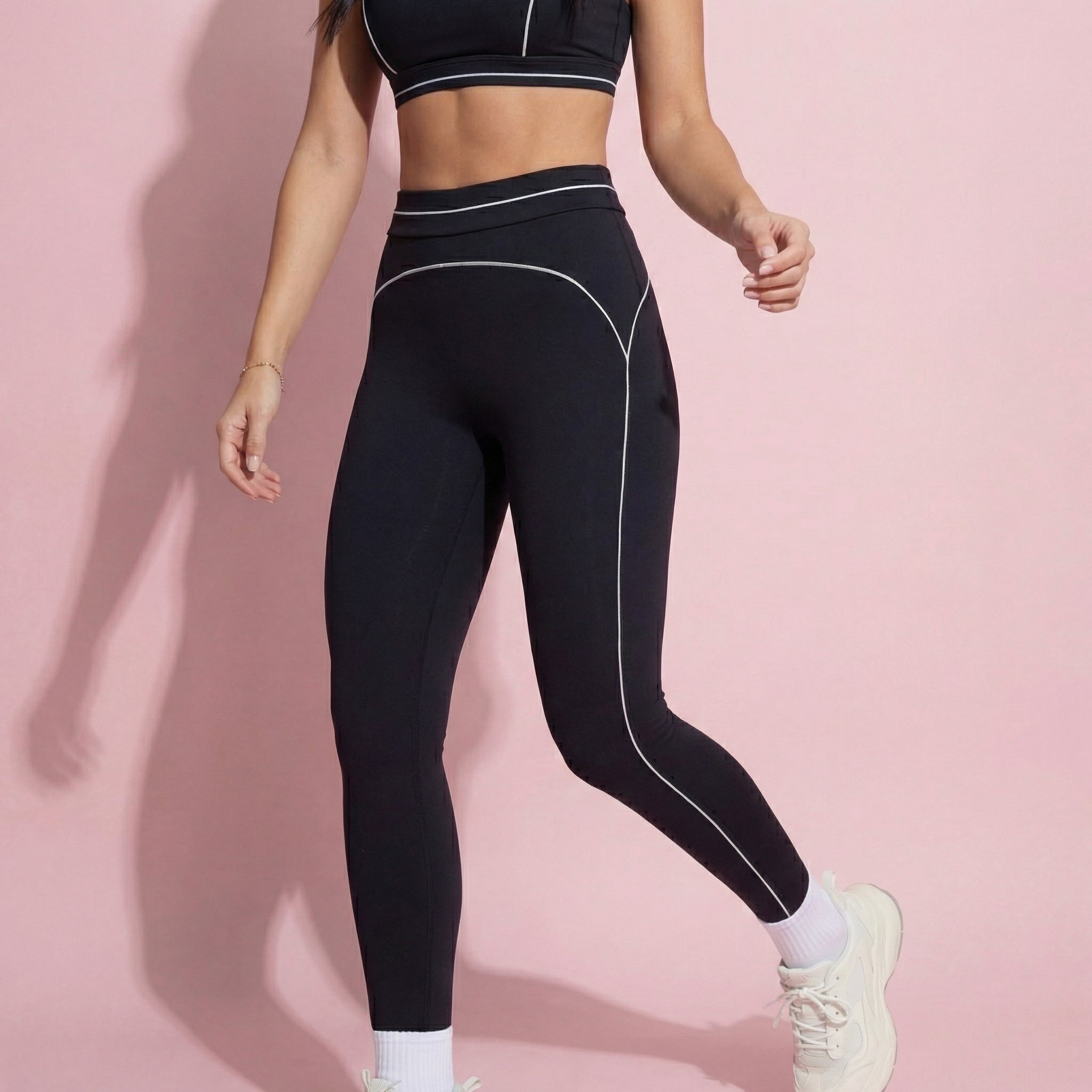 Anna-Kaci Active Women's High Waist Sculpting Leggings with Curved Contrast Seam Detailing and Stretch Performance Fabric