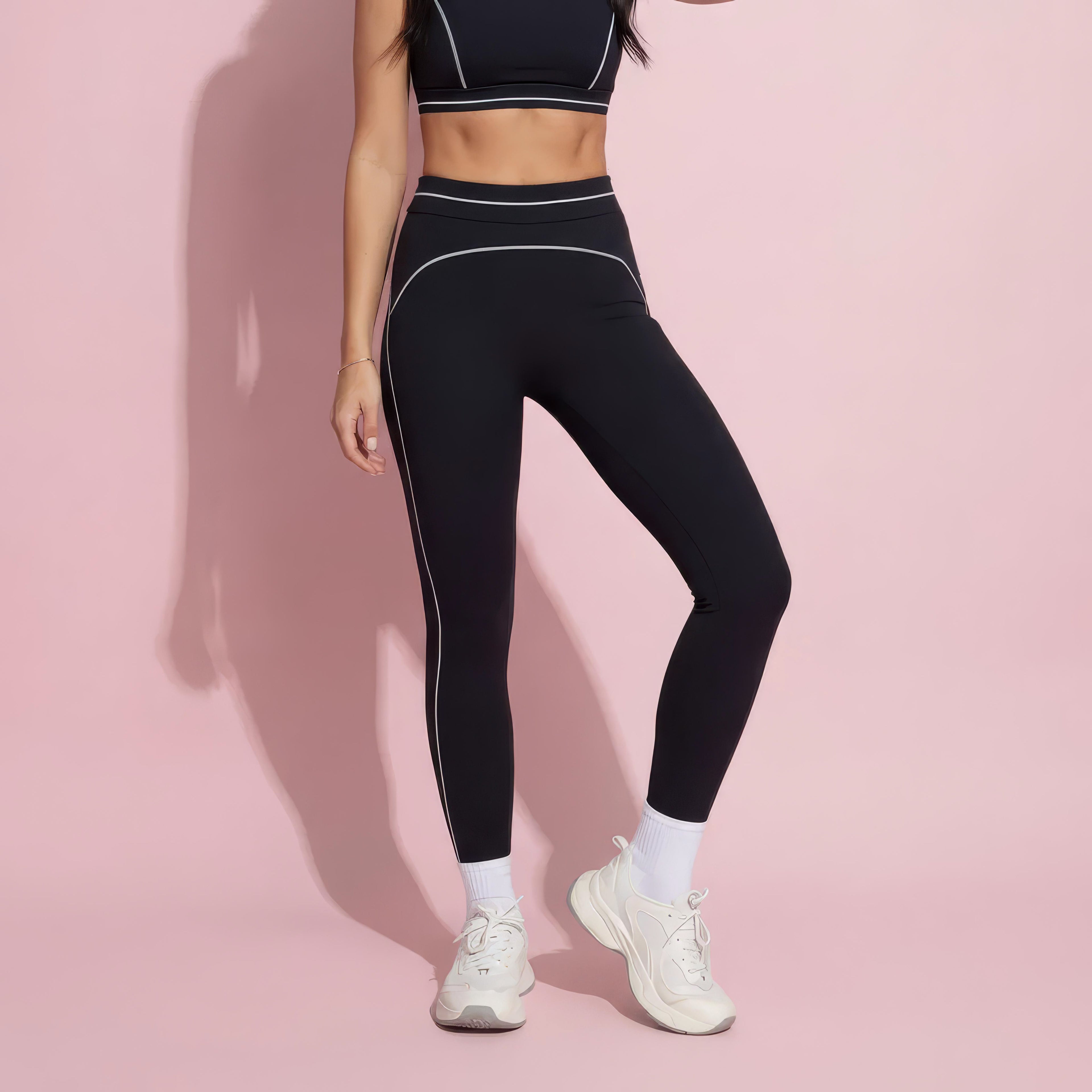 Anna-Kaci Active Women's High Waist Sculpting Leggings with Curved Contrast Seam Detailing and Stretch Performance Fabric